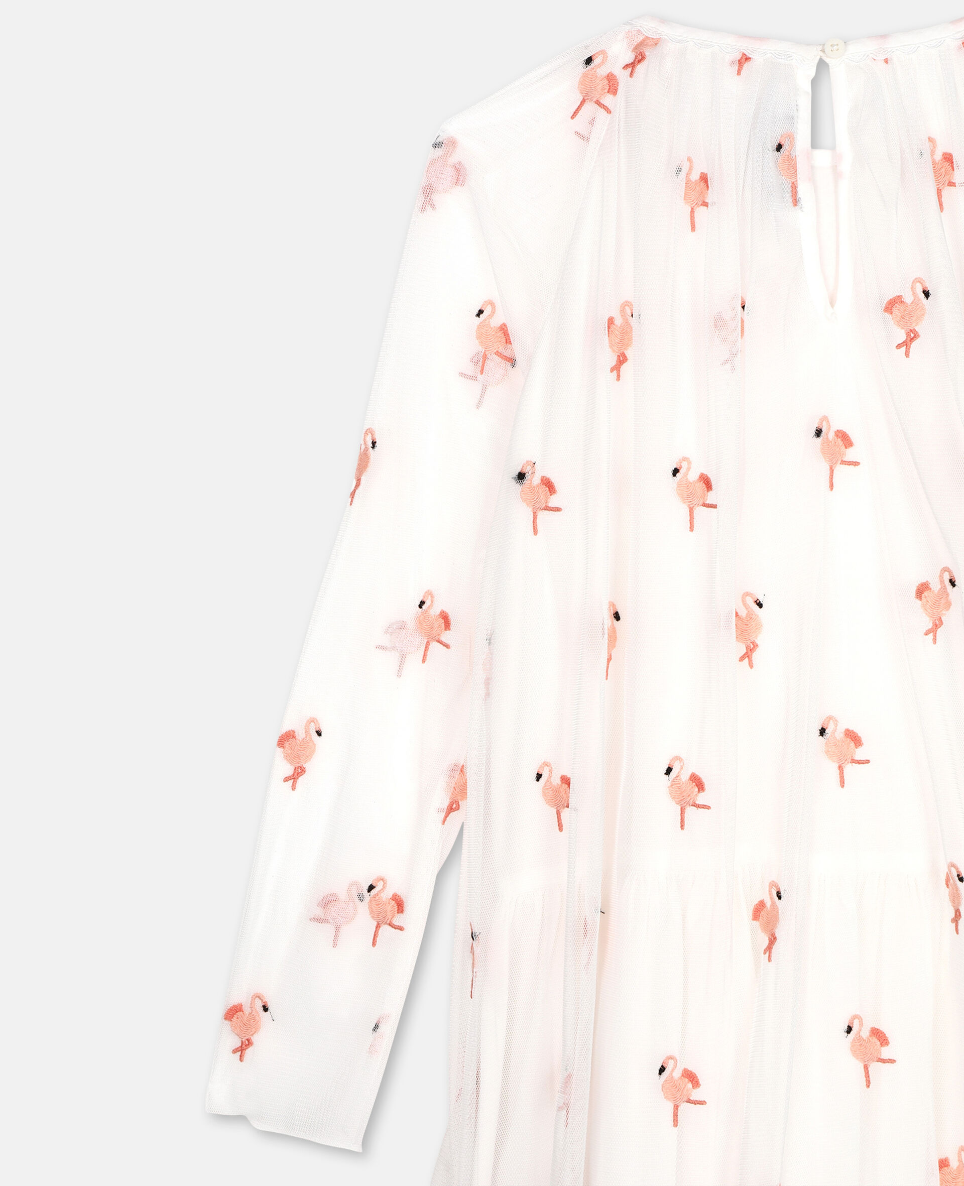 Embroidered Flamingo Tulle Dress-White-large image number 2