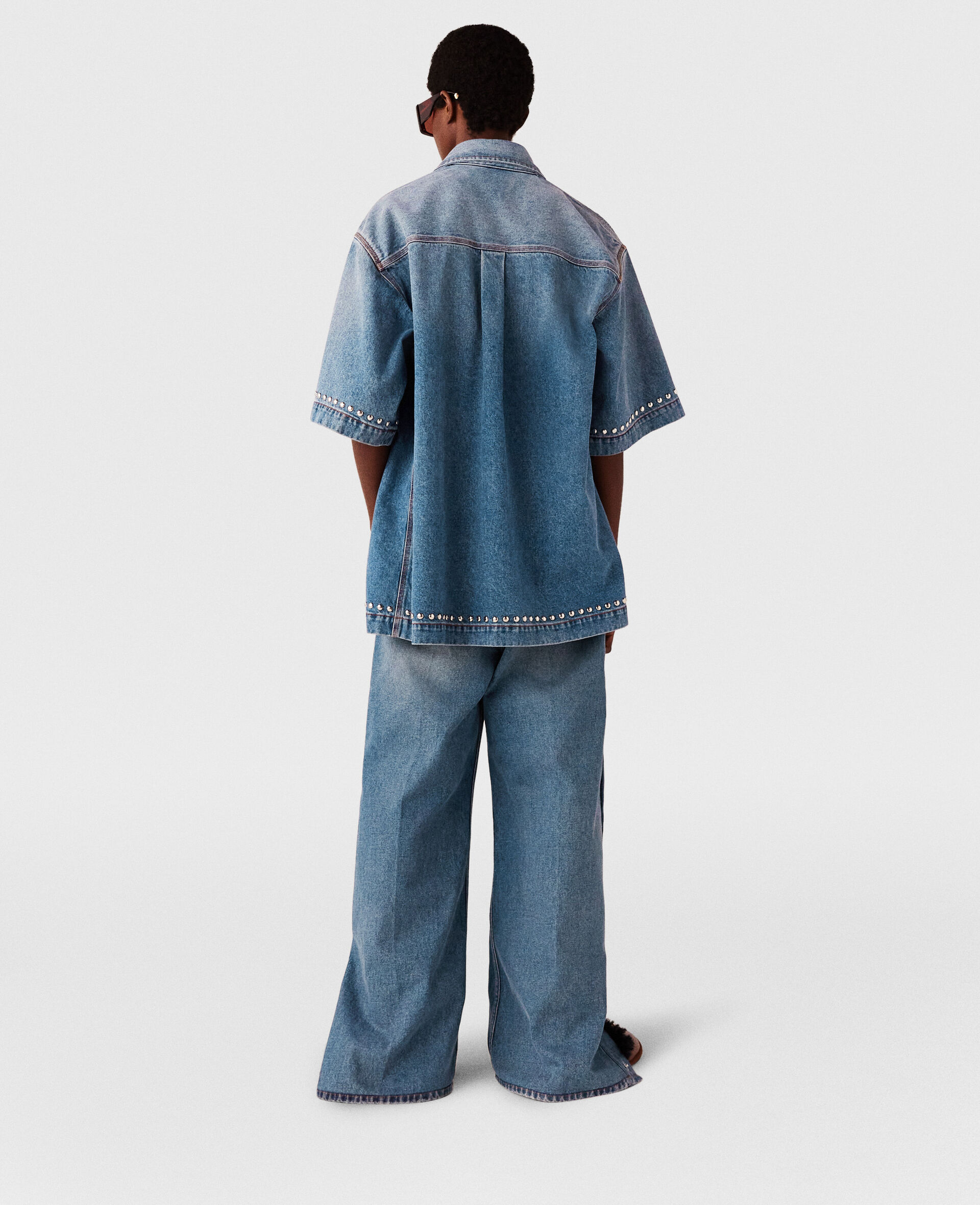 Popper-Studded Bootcut Denim Jeans-Blue-large image number 4