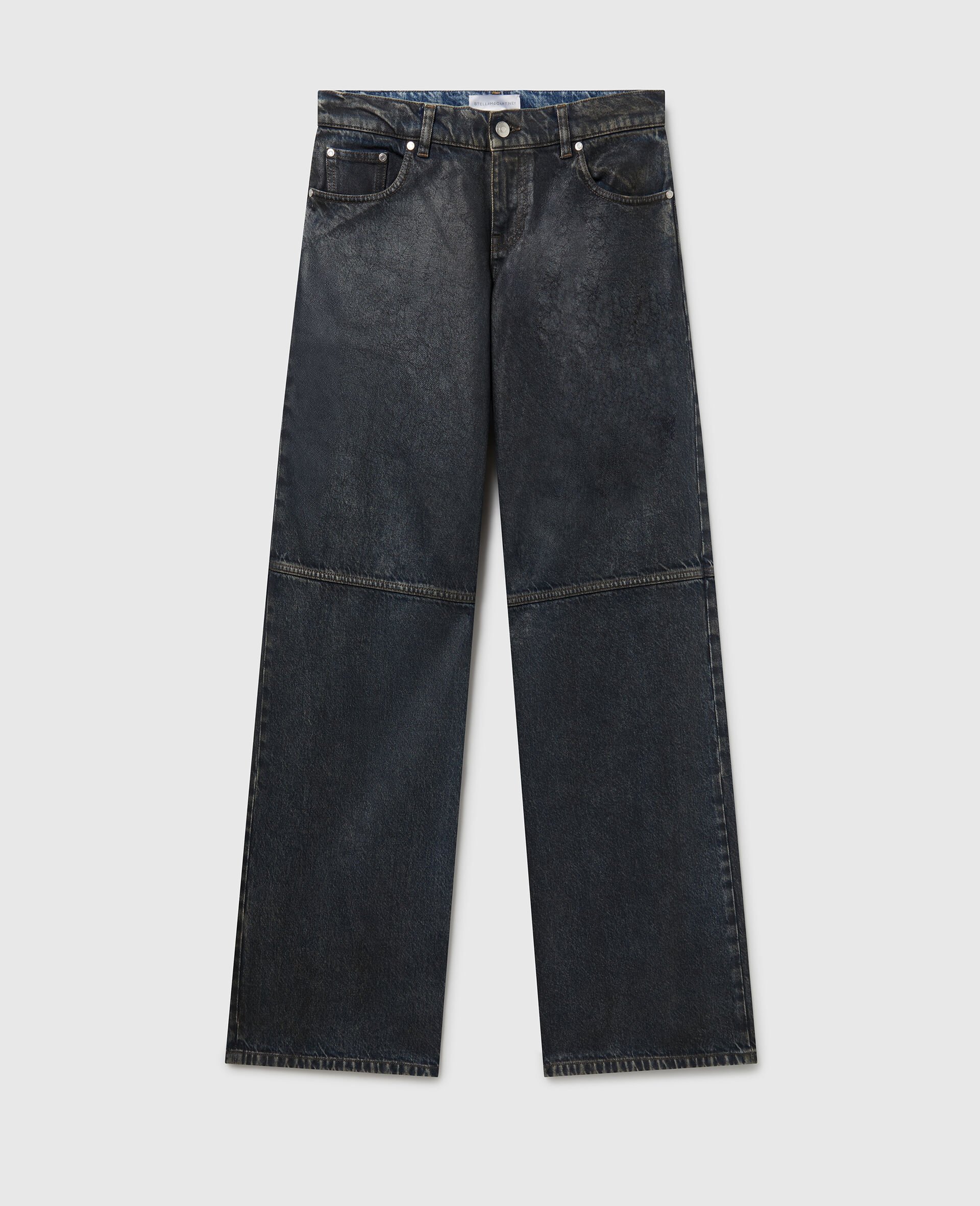 Waxed-Finish Straight-Leg Denim Jeans-Blue-medium Waxed-Finish Straight-Leg Denim Jeans-Blue-medium