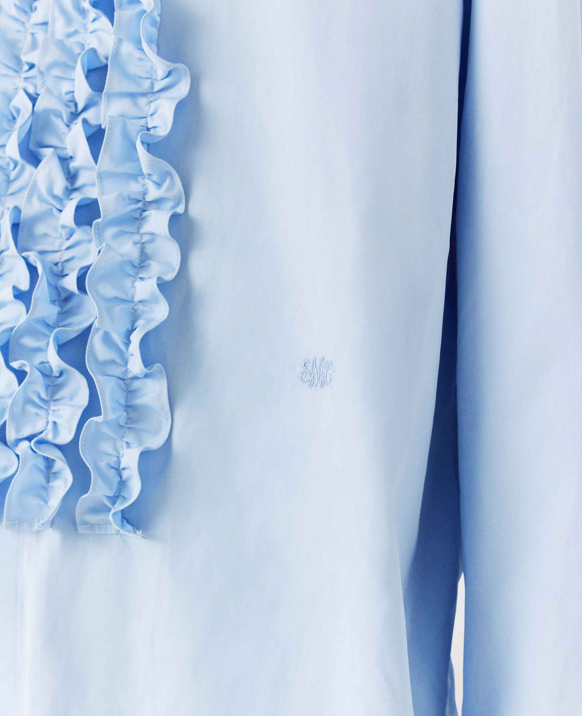 Ruffled Panel Oxford Shirt-Blue-large image number 6