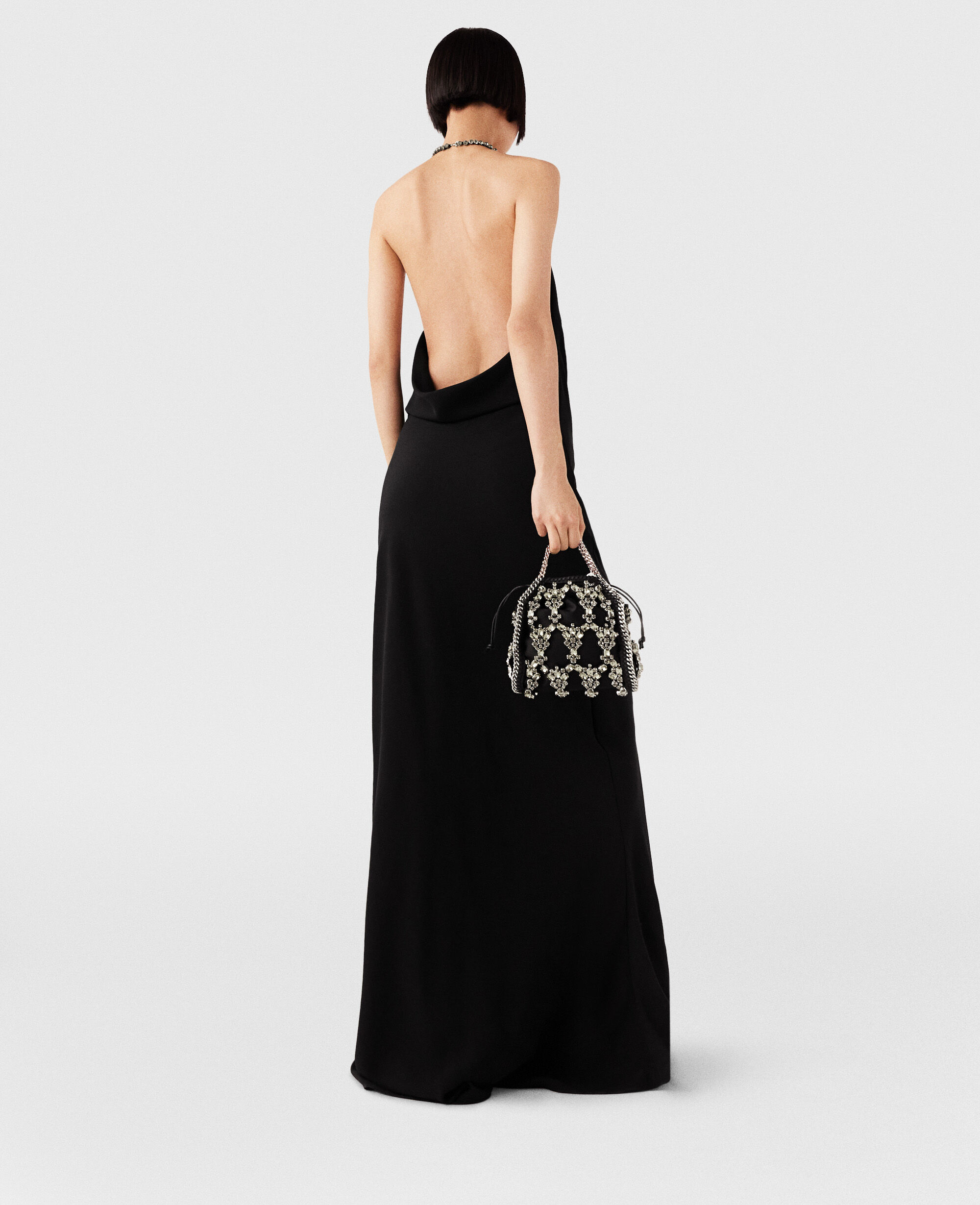 Women Black and silver Plunge Crystal Halterneck Maxi Dress | Stella  McCartney US