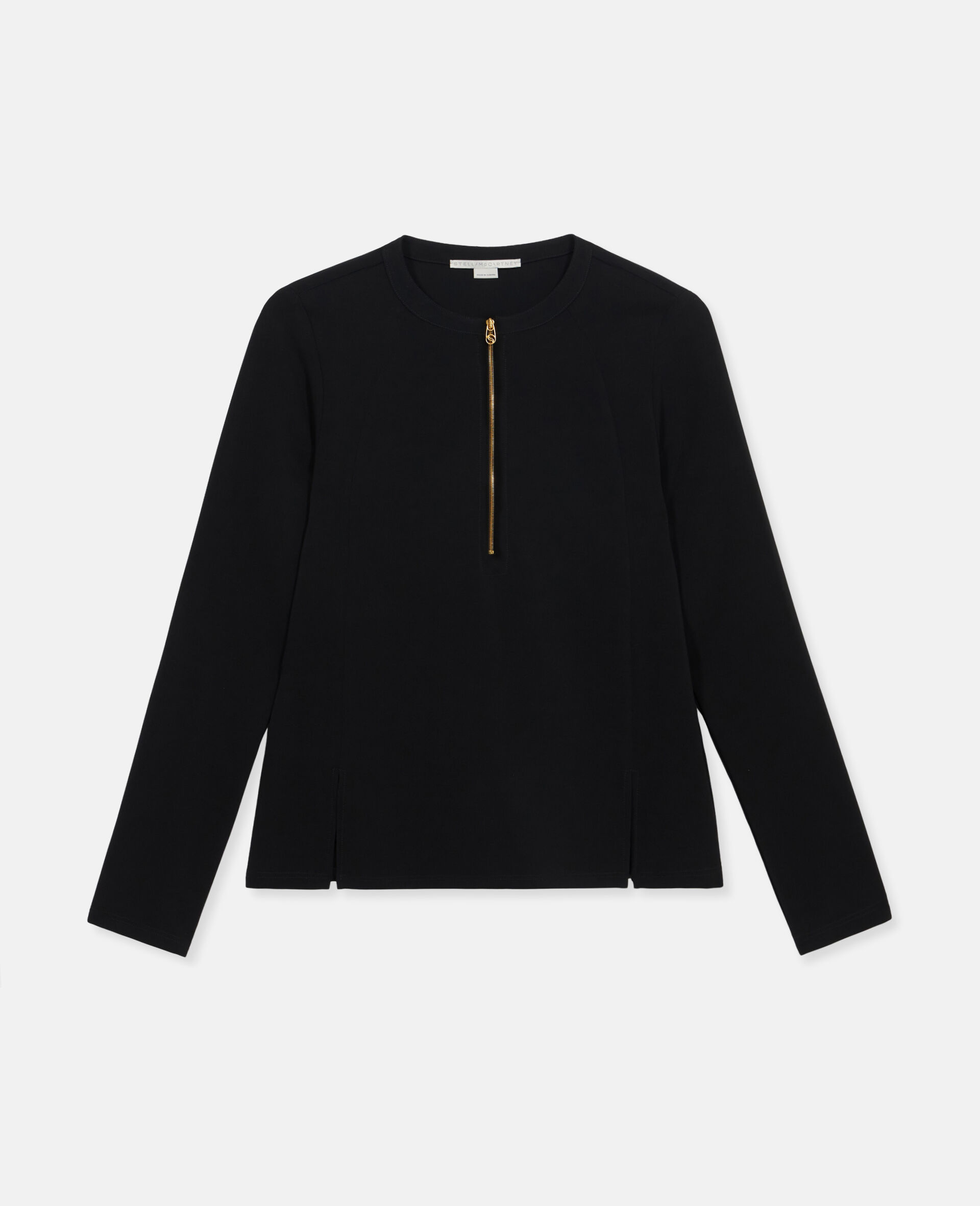 Arlesa Double Split Hem Zip Blouse-Black-medium
