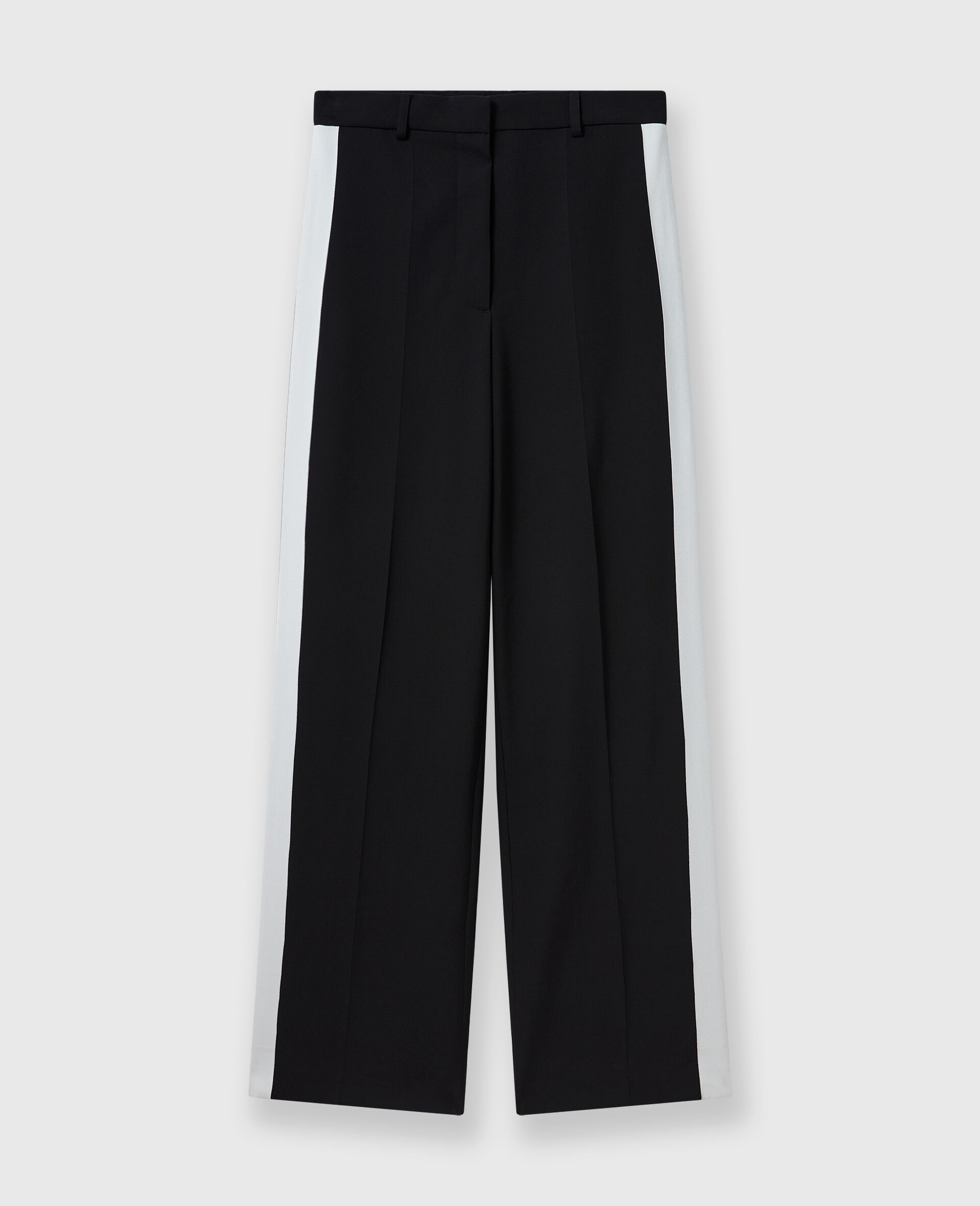 Pantalon raye droit a taille basse-Noir-large image number 0