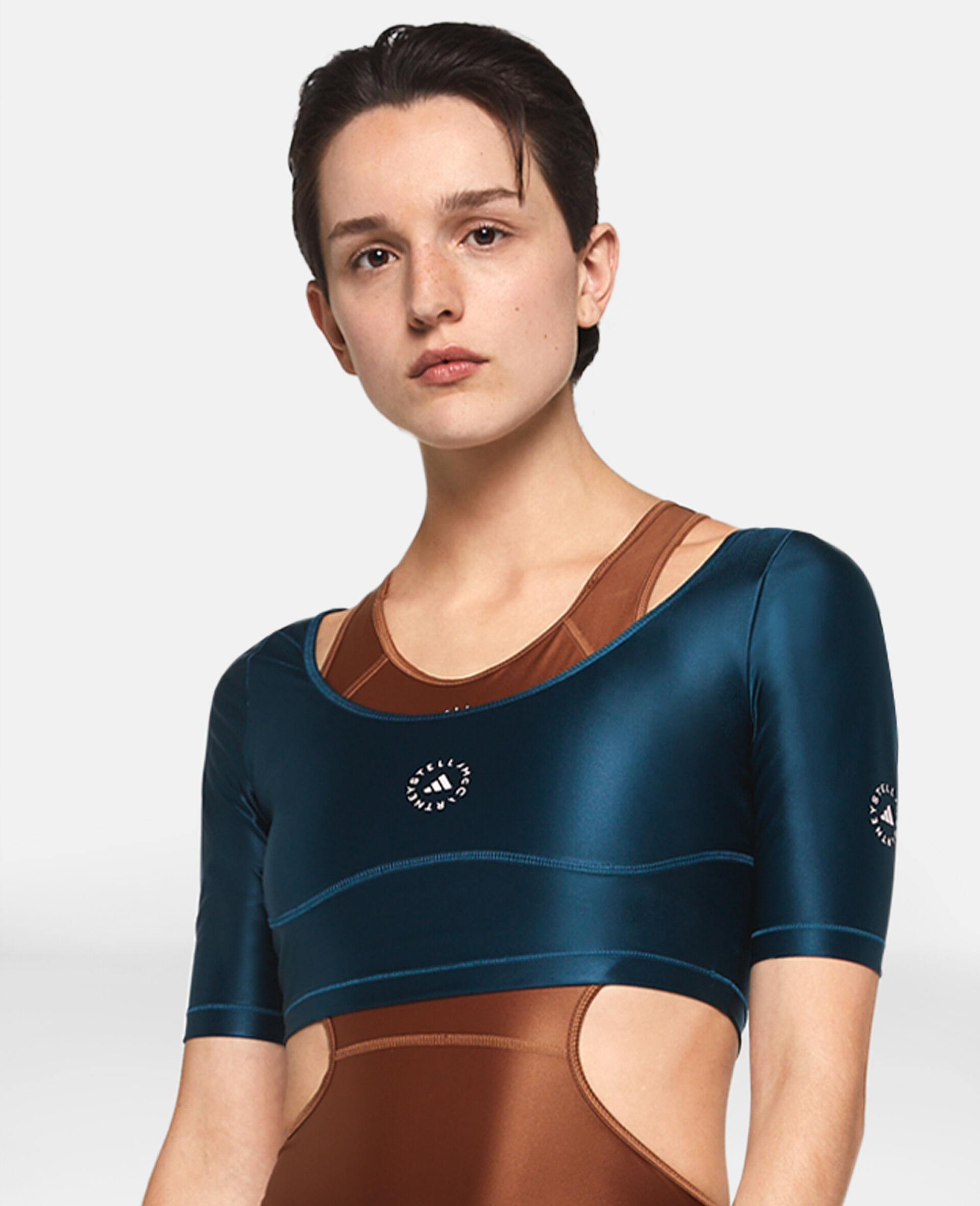 Top corto TruePurpose con scollo arrotondato-Blu-large image number 3