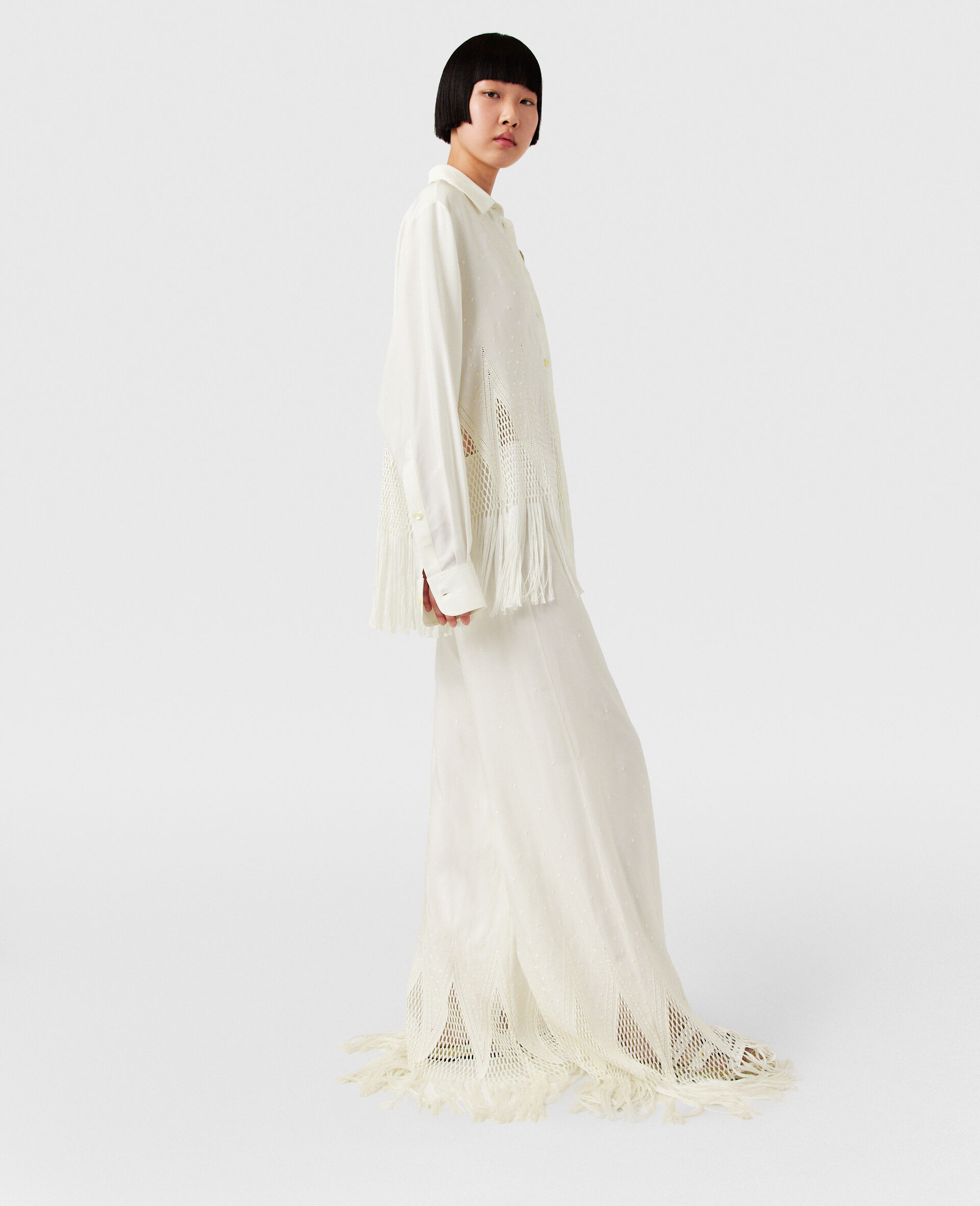 Open-Knit Fringe Wide-Leg Trousers-Cream-large image number 4