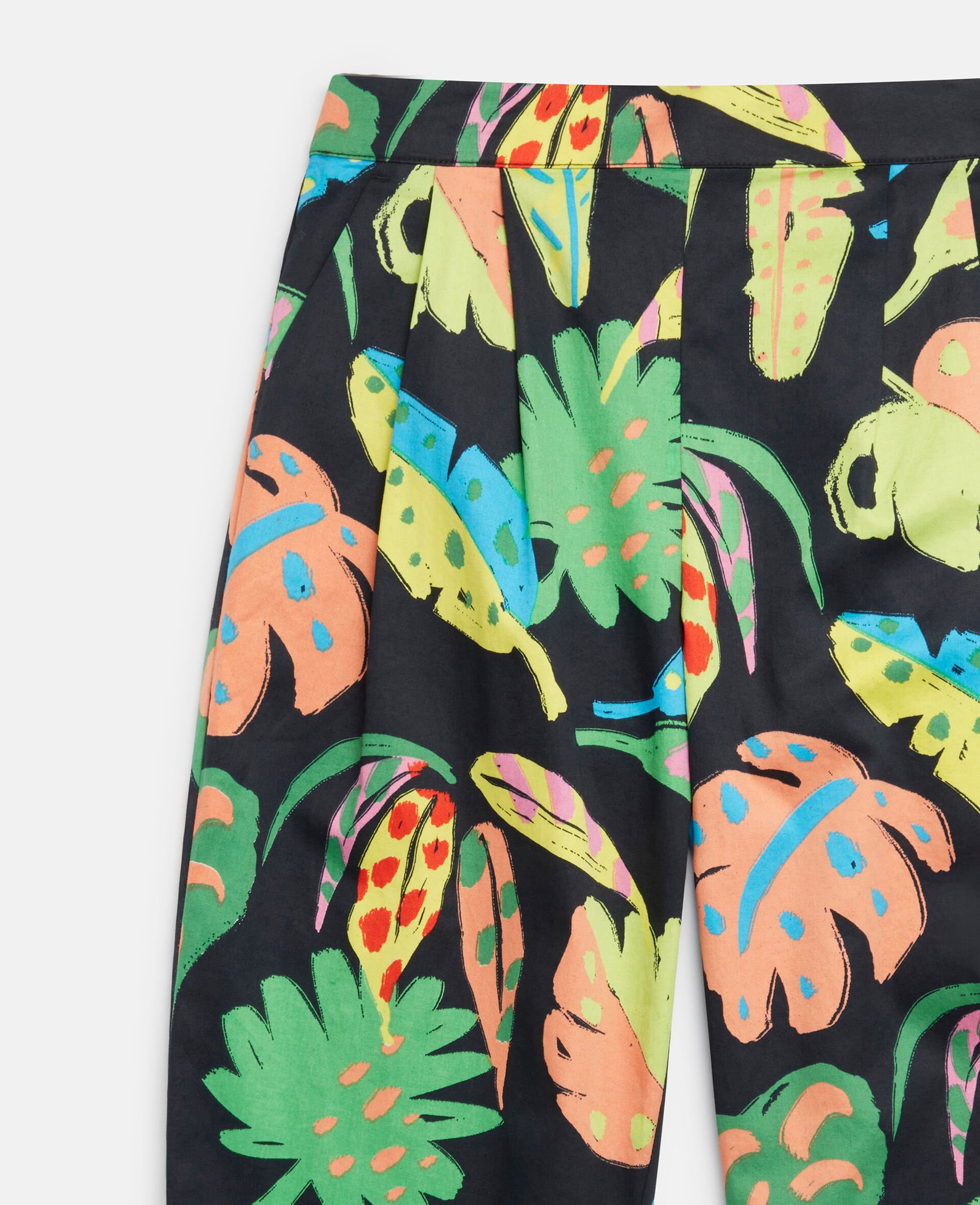 Palm Leaf Print Harem Trousers-Black-large image number 1