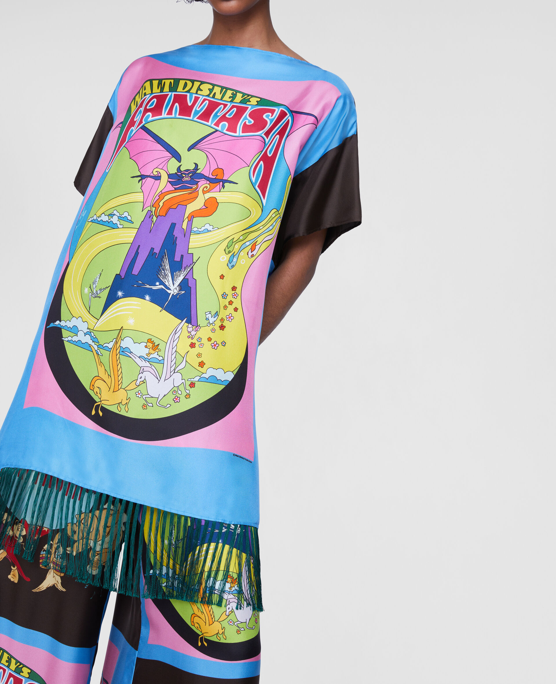 Robe t shirt en soie a franges imprimé Fantasia Poster-Fantaisie-large image number 2