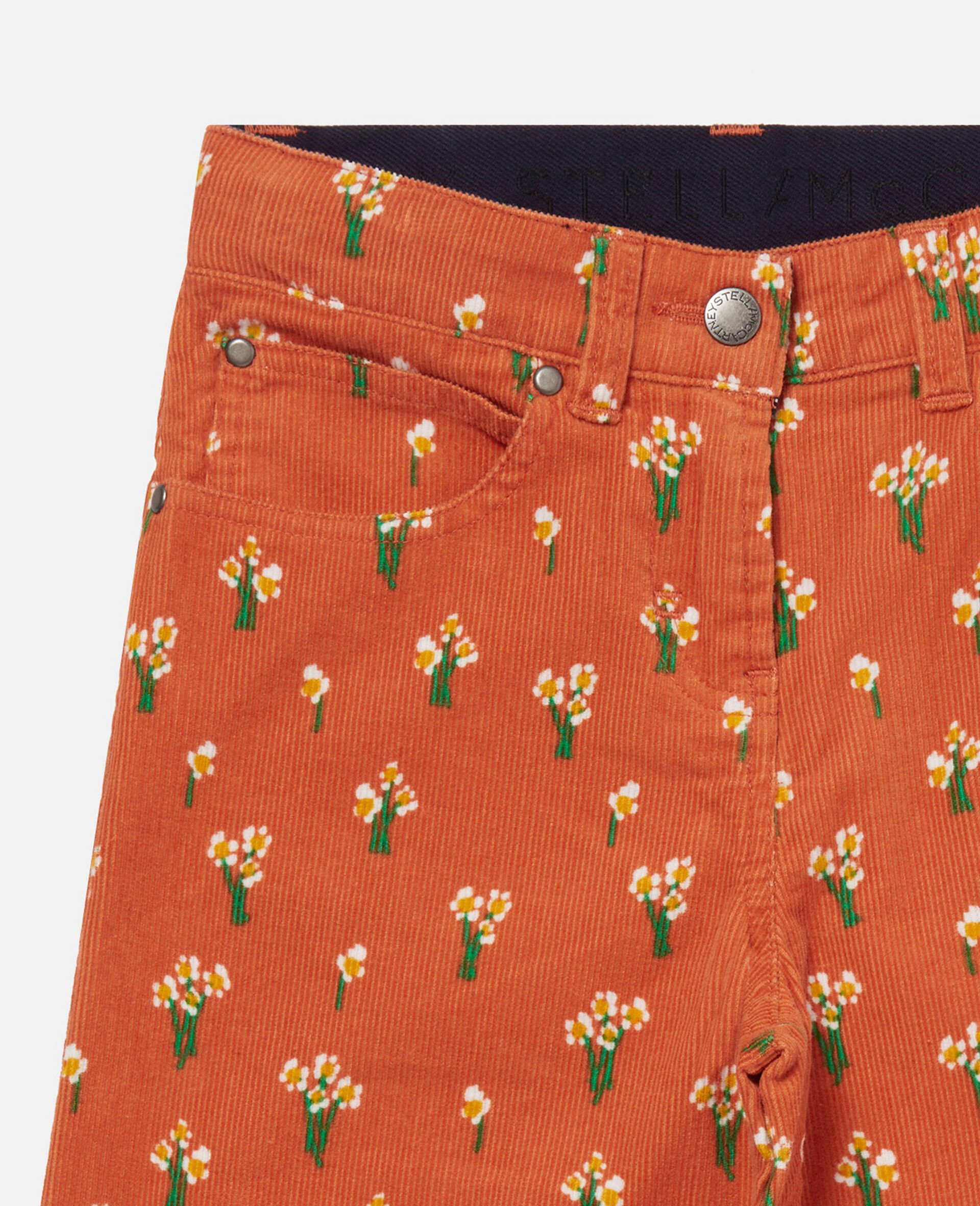 Floral Corduroy Straight Leg Trousers-Orange-large image number 1