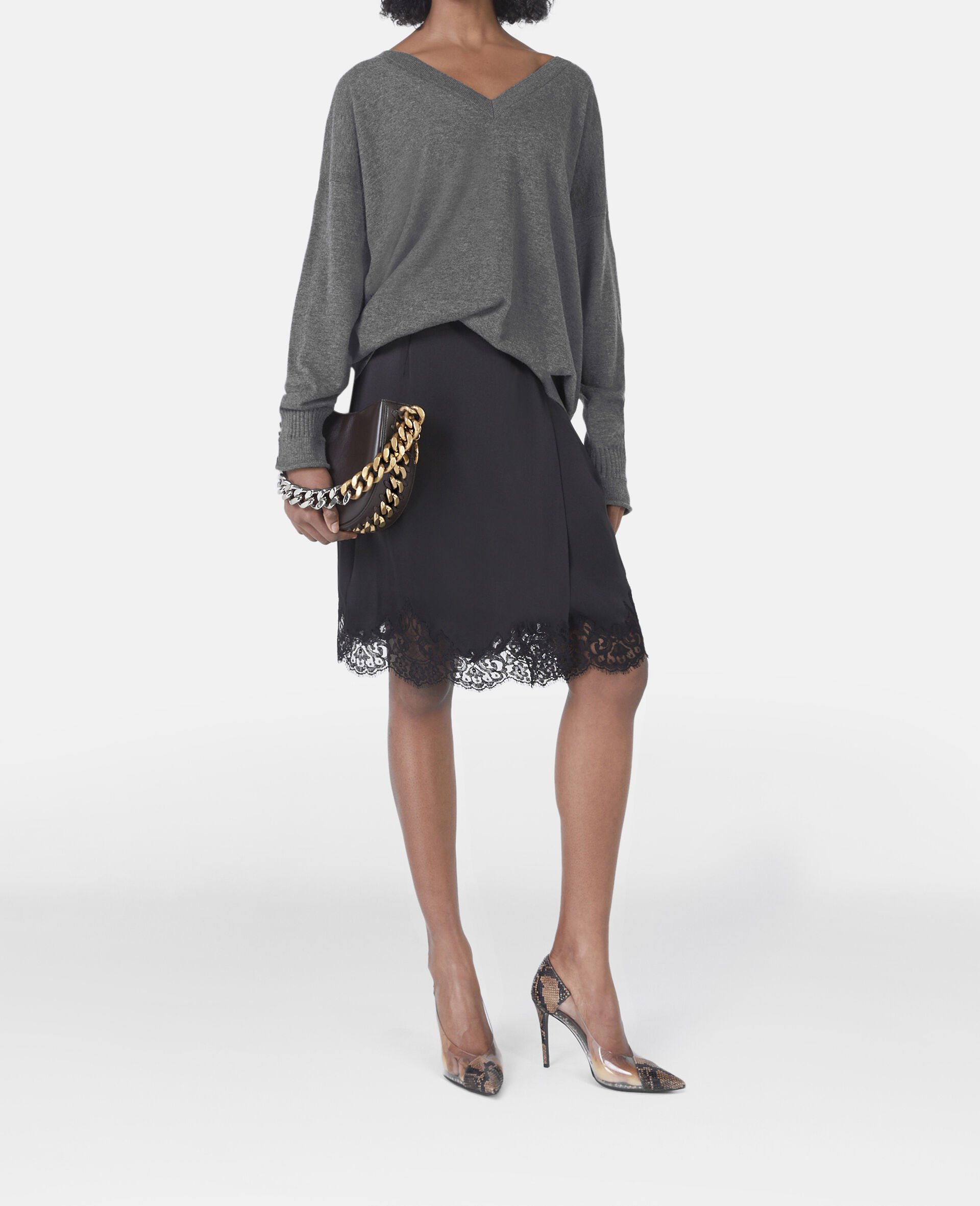 V-Neck Long Sleeved Jumper-Grey-model V-Neck Long Sleeved Jumper-Grey-model