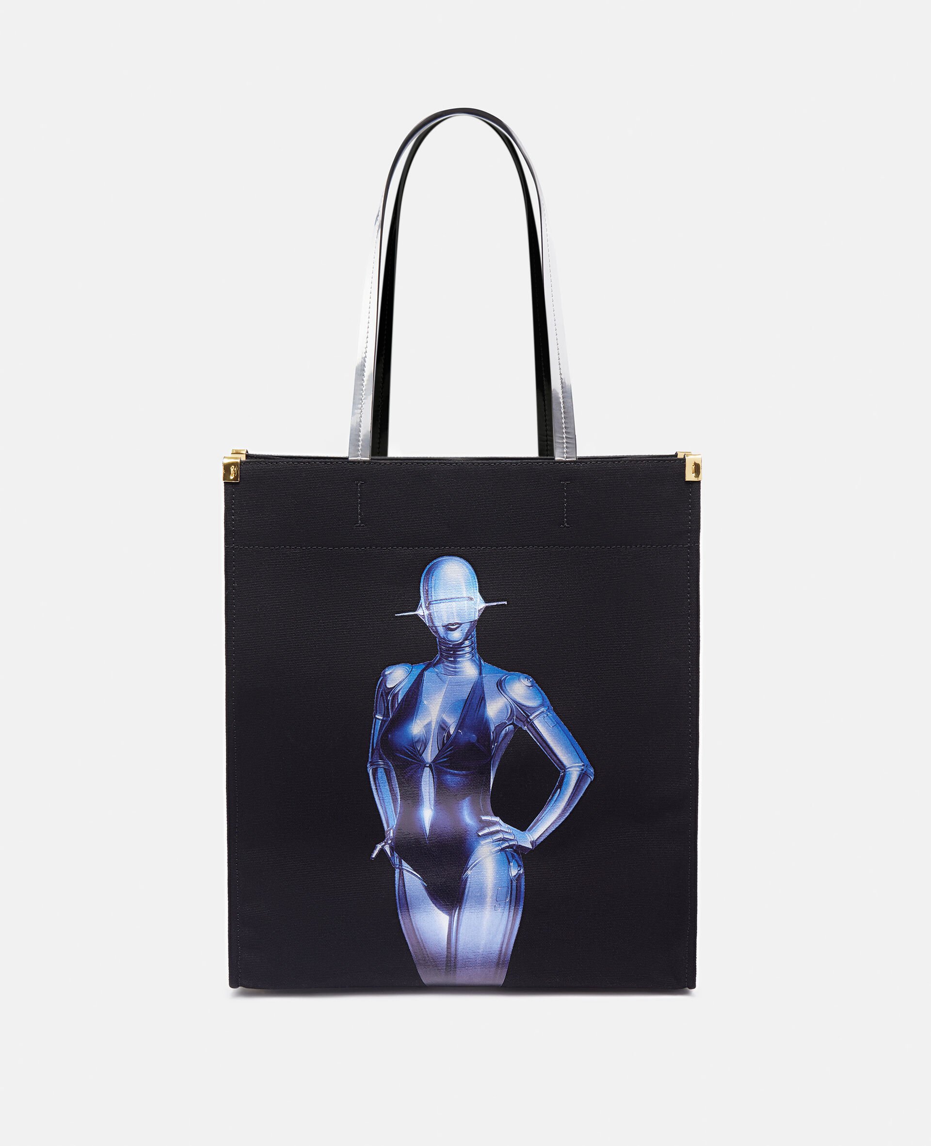 セクシーロボットグラフィック オーガニックコットンキャンバス トートバッグ-ブラック-model セクシーロボットグラフィック オーガニックコットンキャンバス トートバッグ-ブラック-model