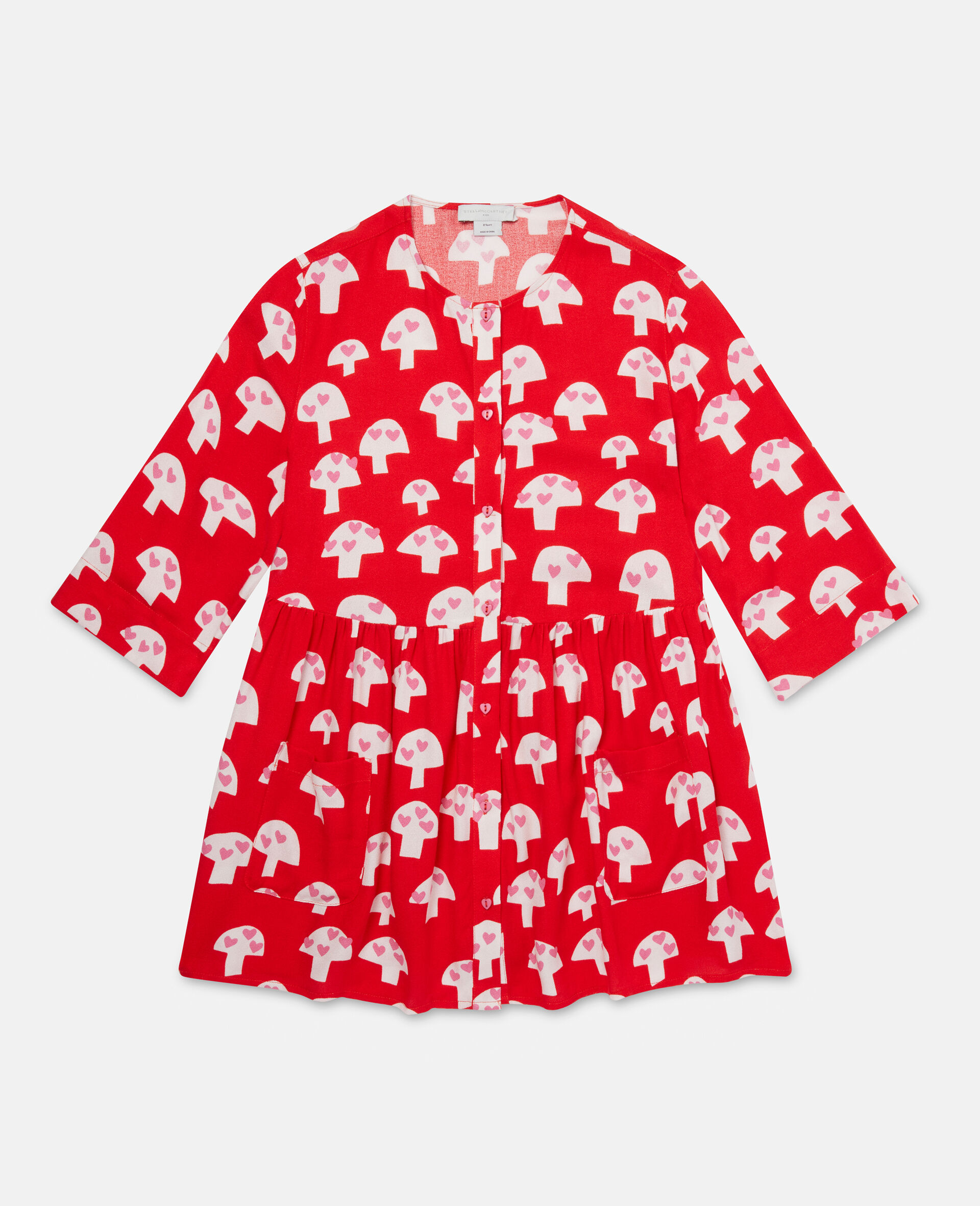 Mushroom Print Crepe Dress-Red-large