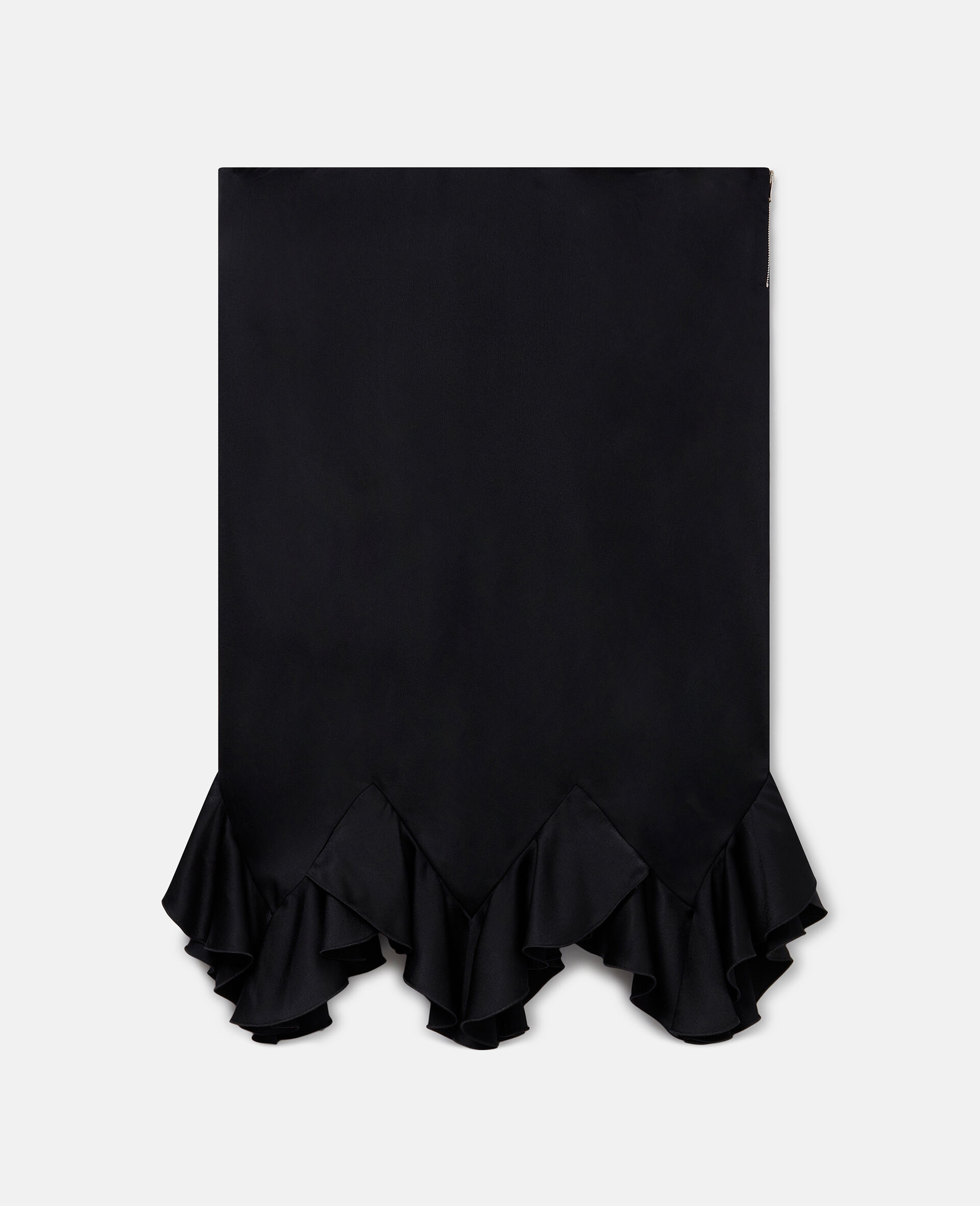 Ruffled-Hem Satin Midi Skirt-Black-large image number 0