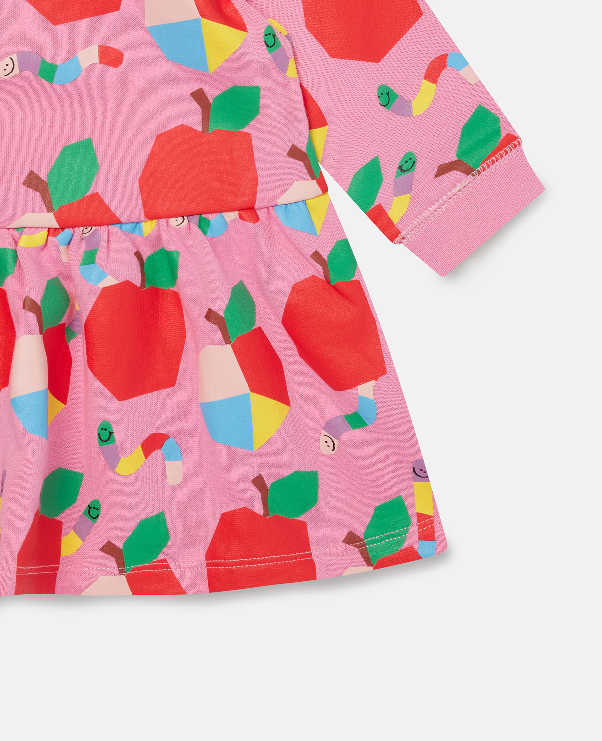 Cotton Fleece Apples and Worms Print Dress-Pink-large image number 2