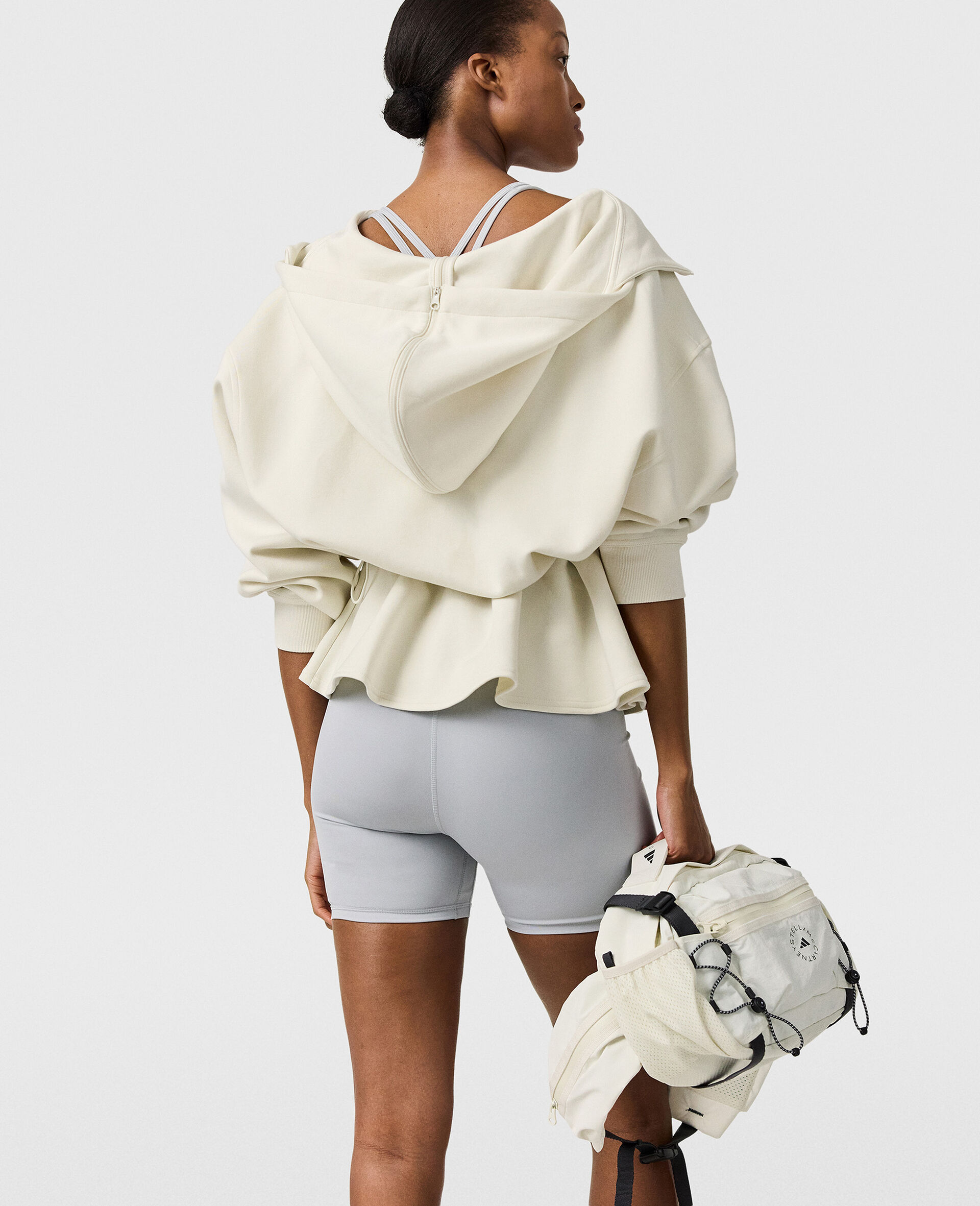 Logo Peplum Hoodie-Beige-large image number 4