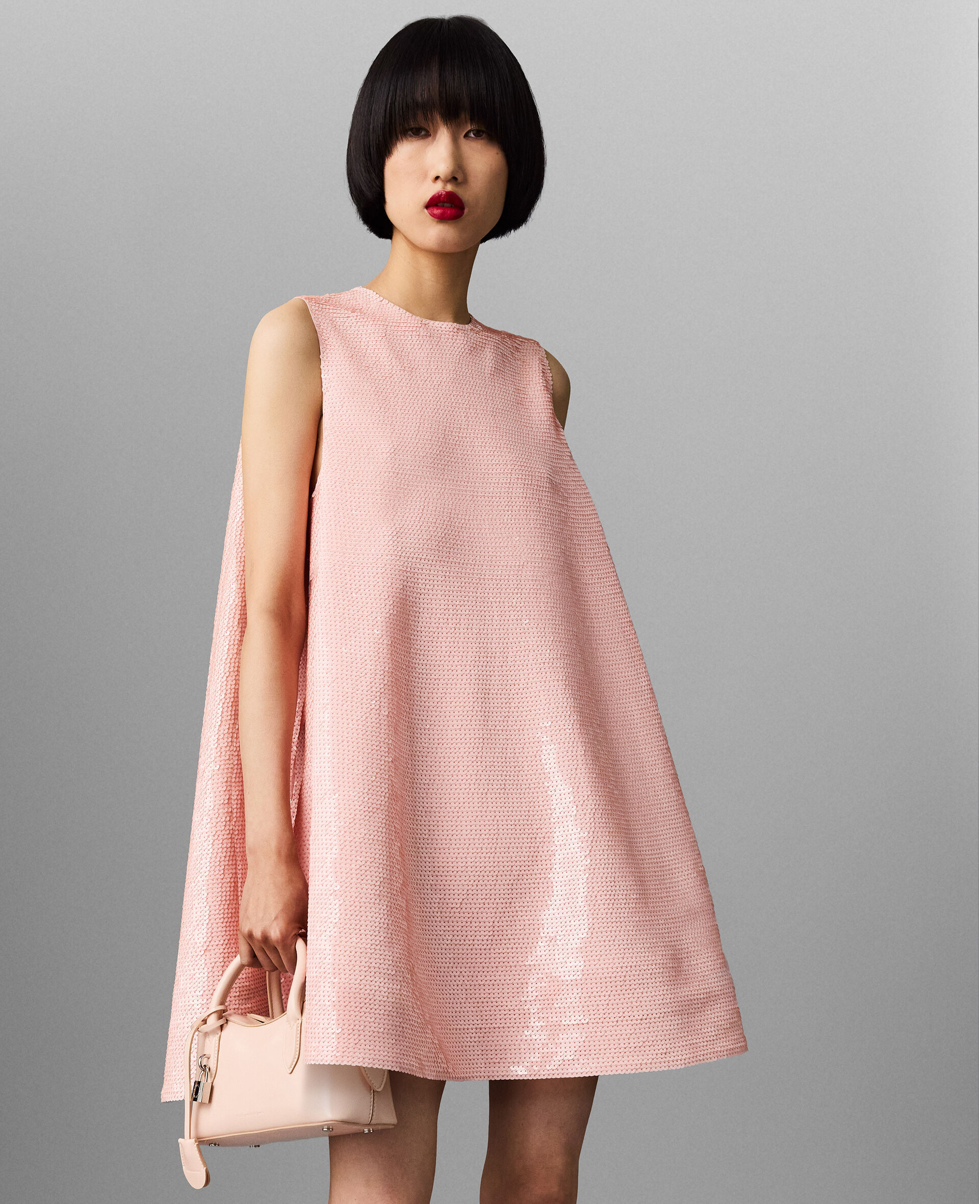 Sequin-Embellished A-Line Mini Dress-Pink-medium