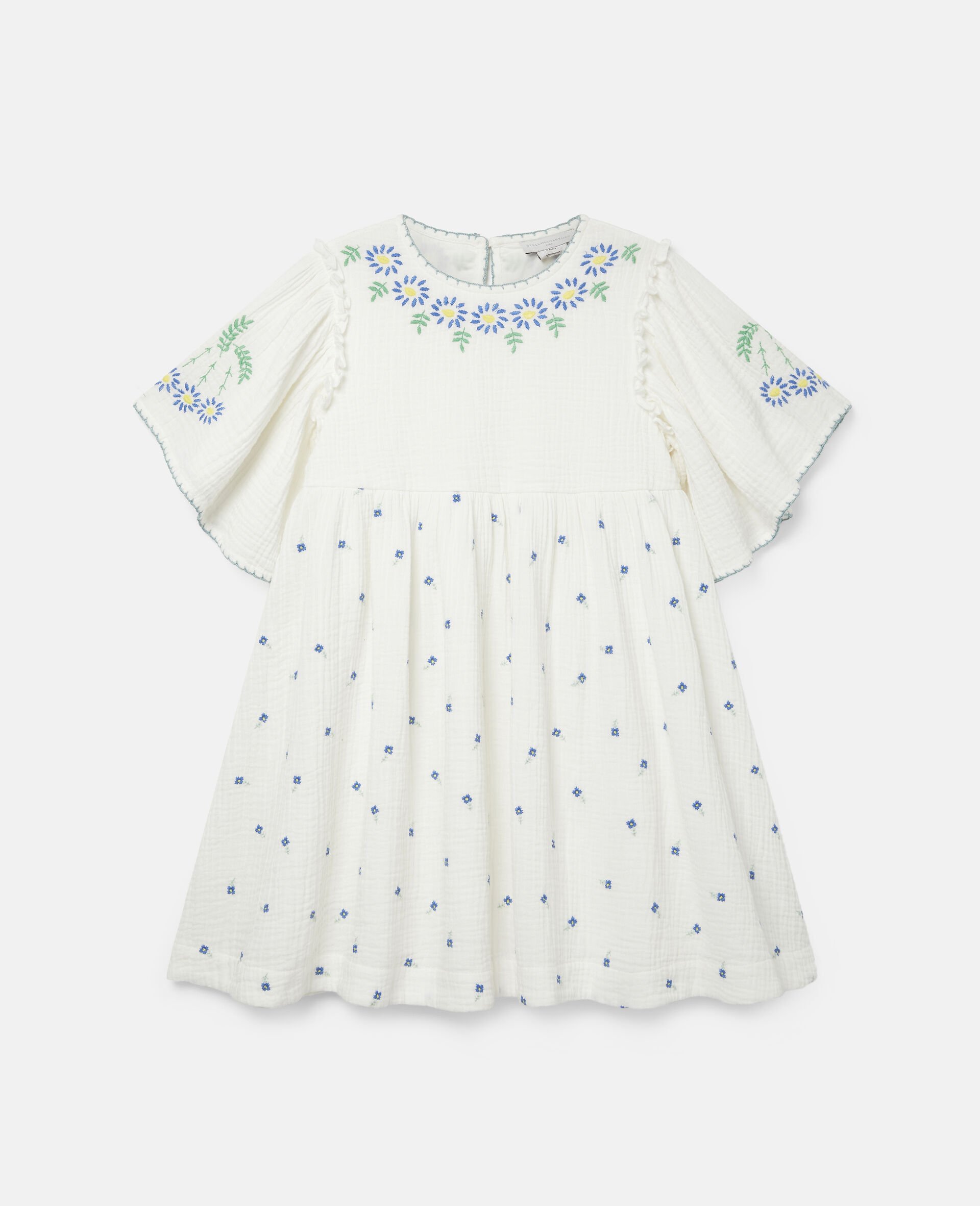 Embroidered Flowers Cotton Dress-White-large