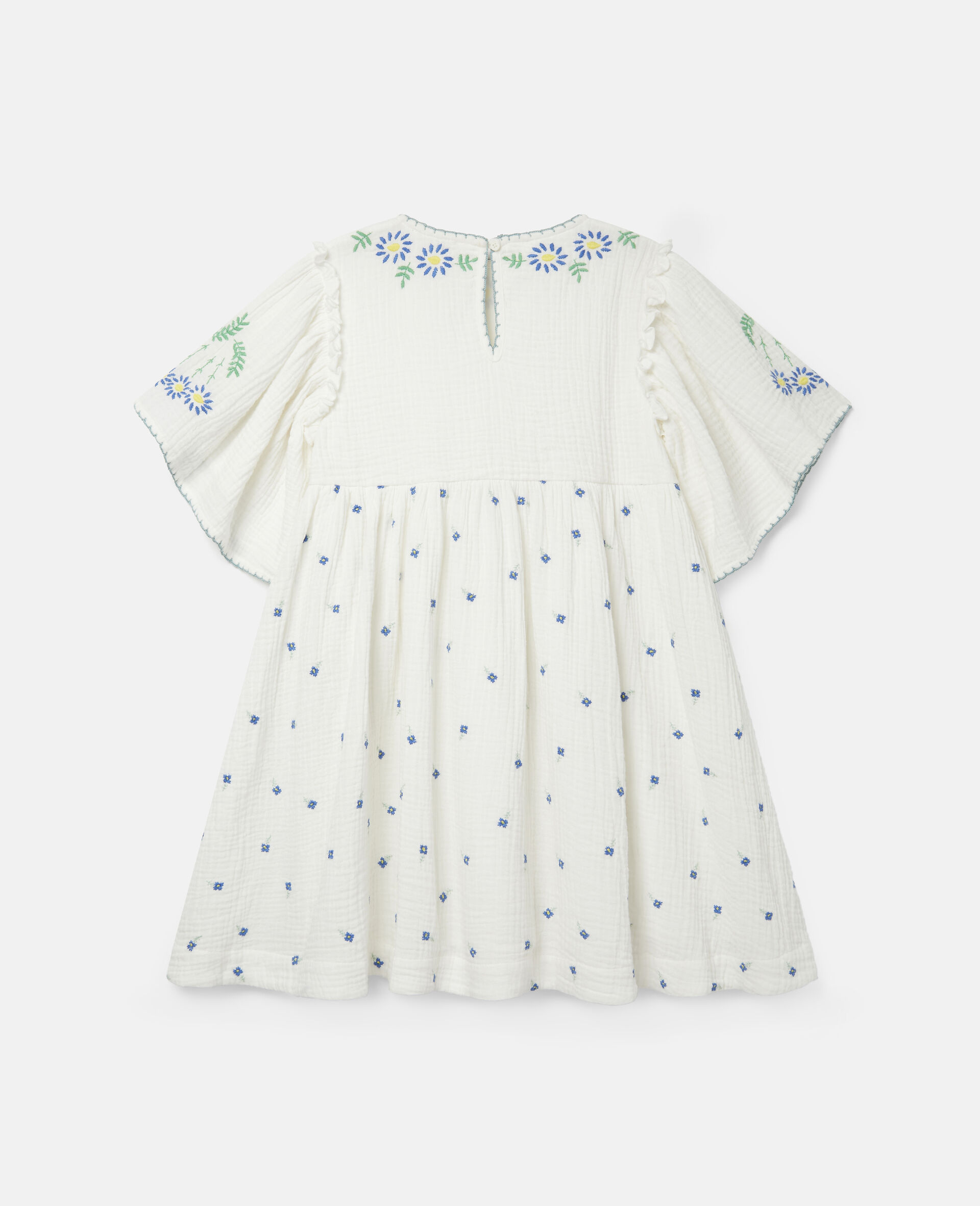 Embroidered Flowers Cotton Dress-White-large image number 3