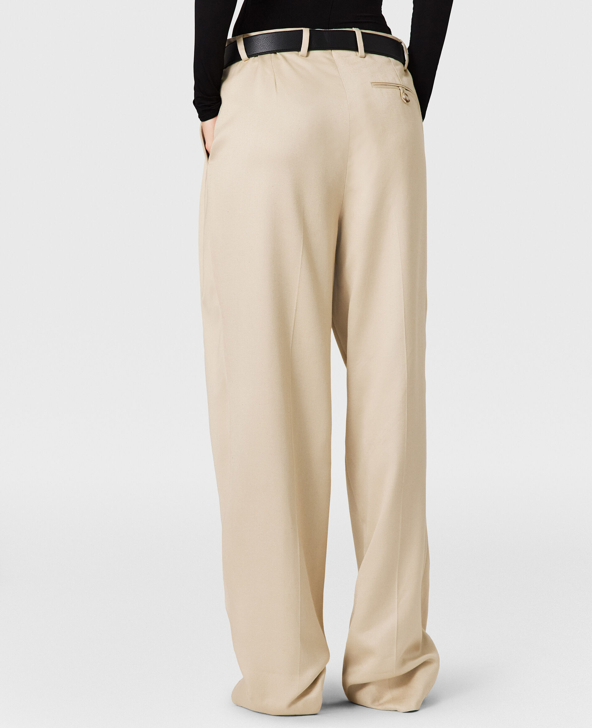 Textured Lightweight Straight Trousers-Cream-large image number 4