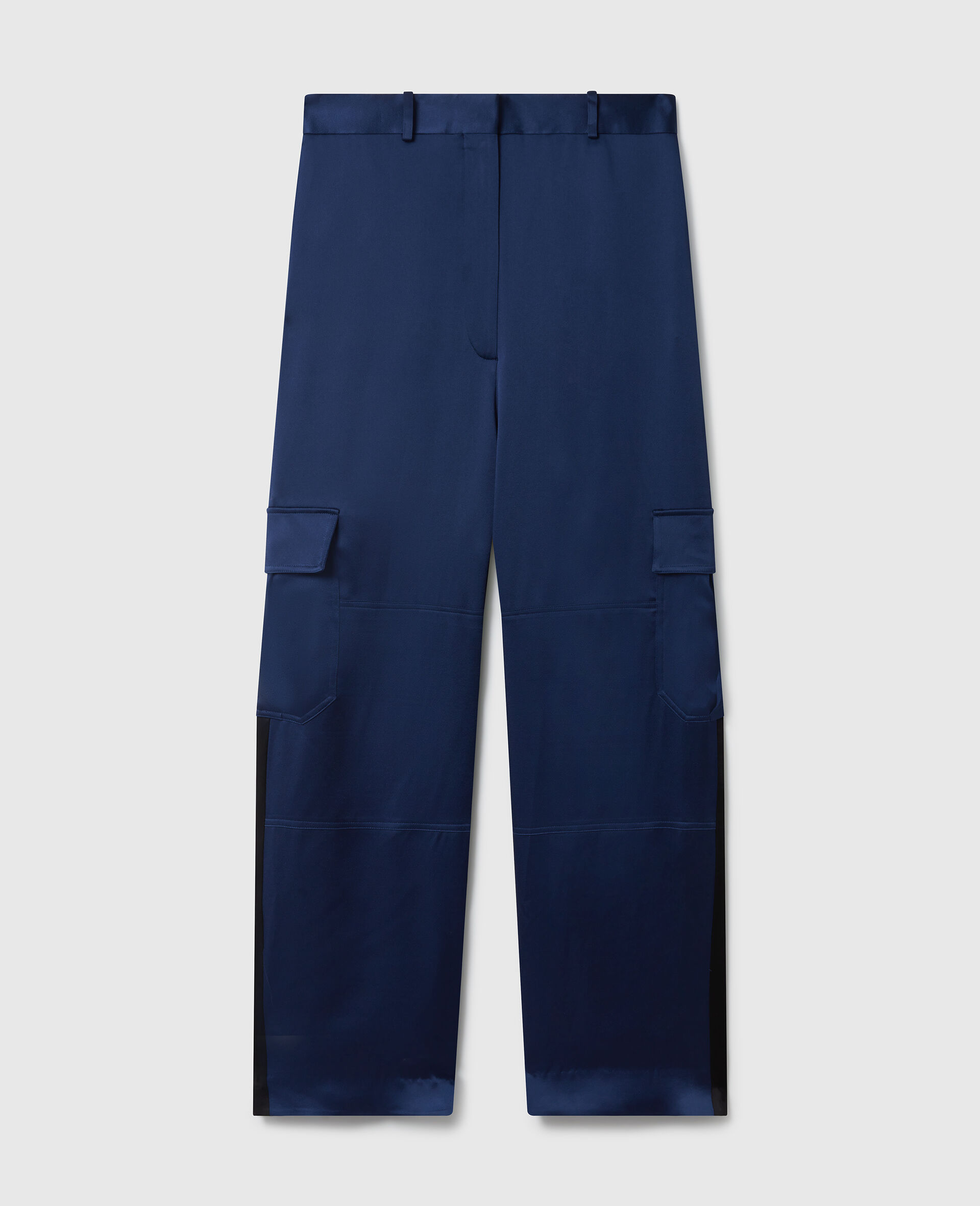Pantaloni Cargo Oversize in Raso-Blu-medium