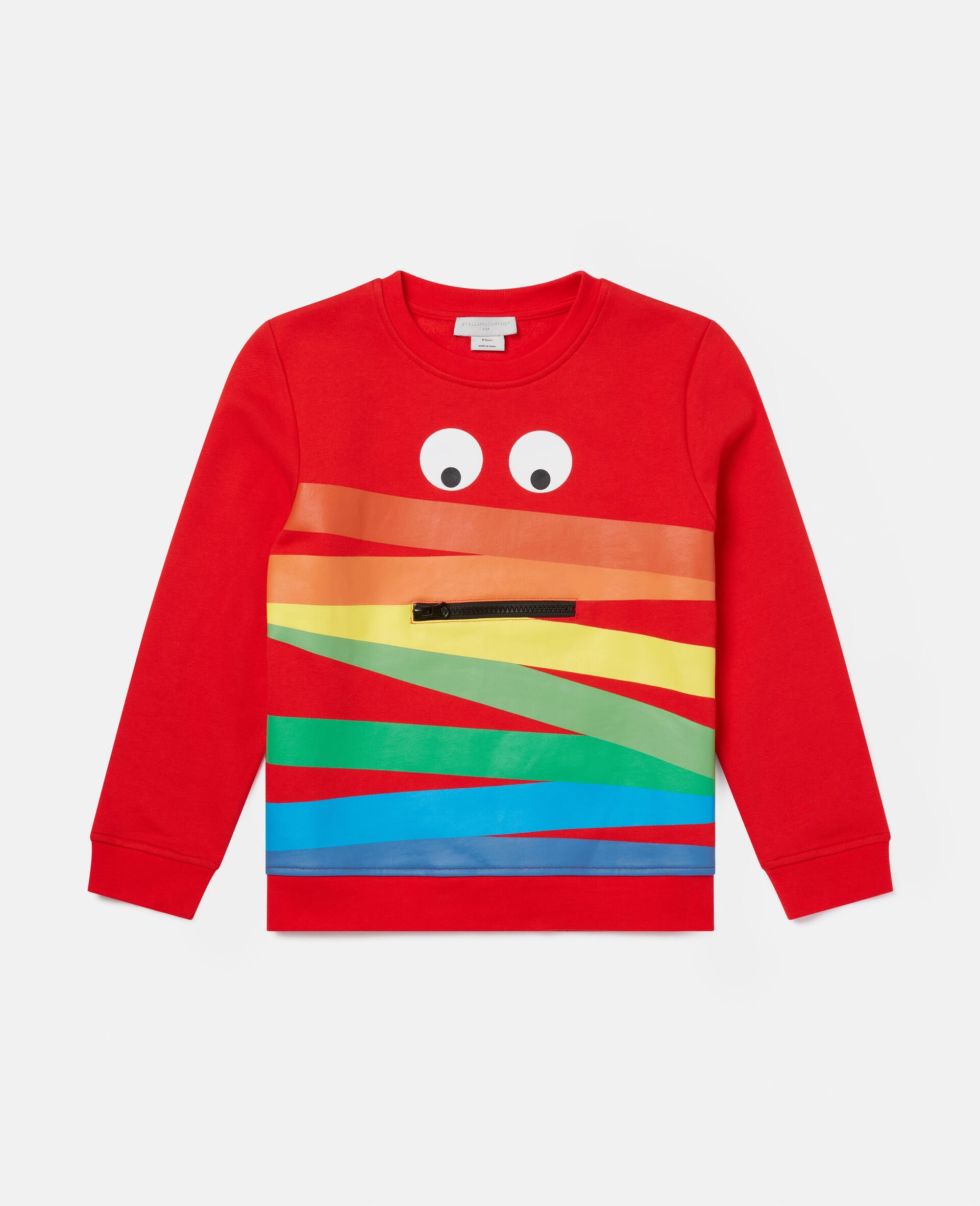 Zip Rainbow Face Fleece Sweatshirt-Red-large