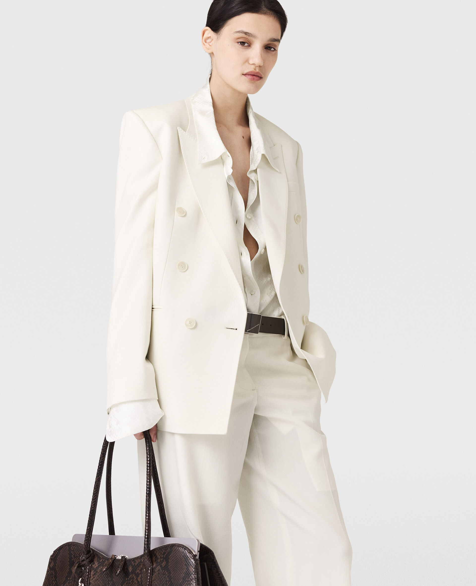 Double-Breasted Tuxedo Blazer-White-large image number 4