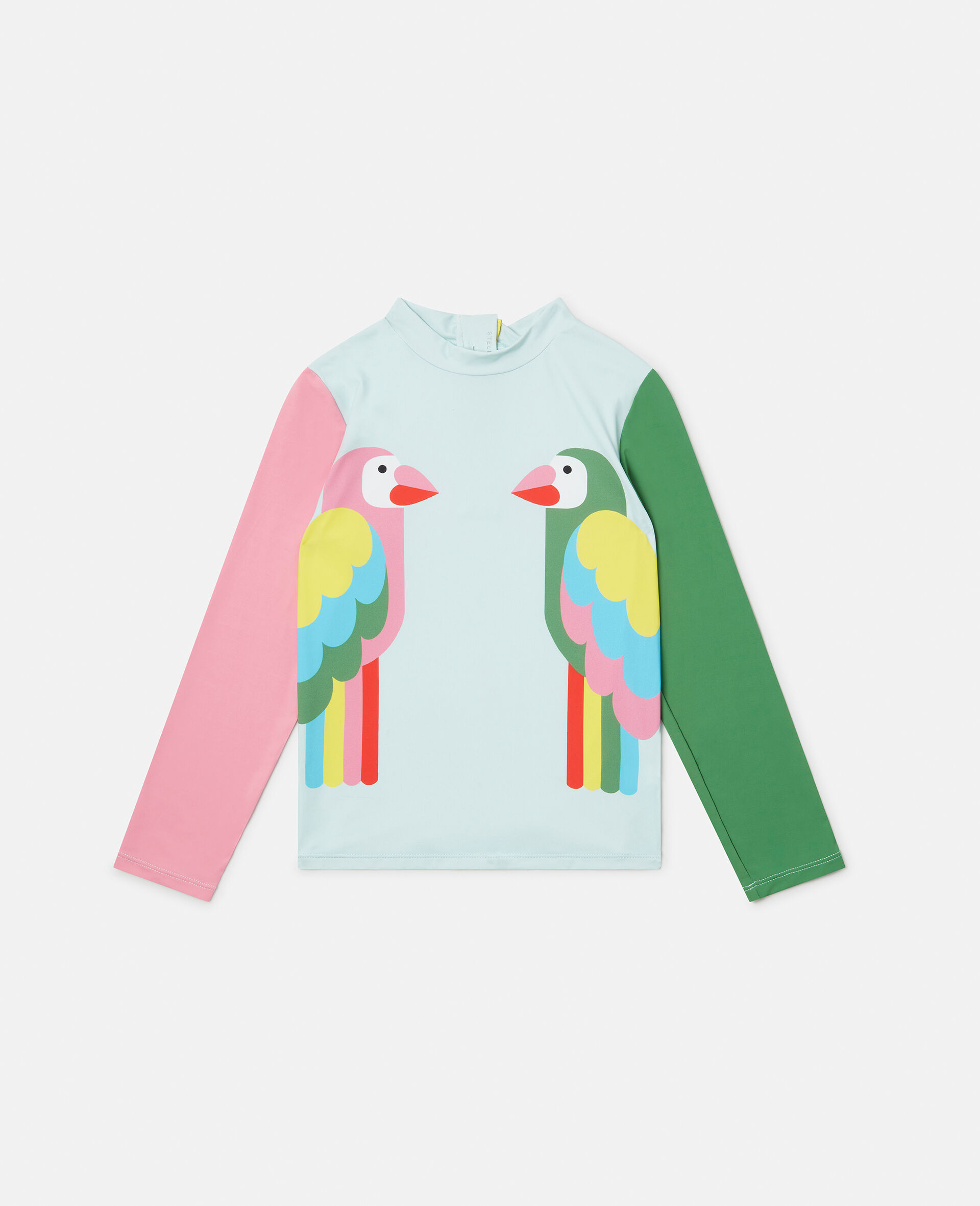 两只鹦鹉印花褶裥泳装上衣和比基尼短裤-Multicolored-large image number 0