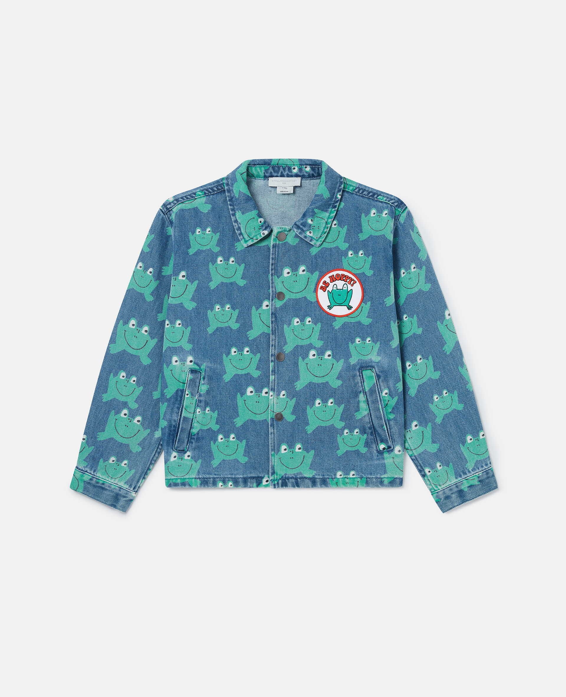 Frog Print Denim Jacket-Blue-medium