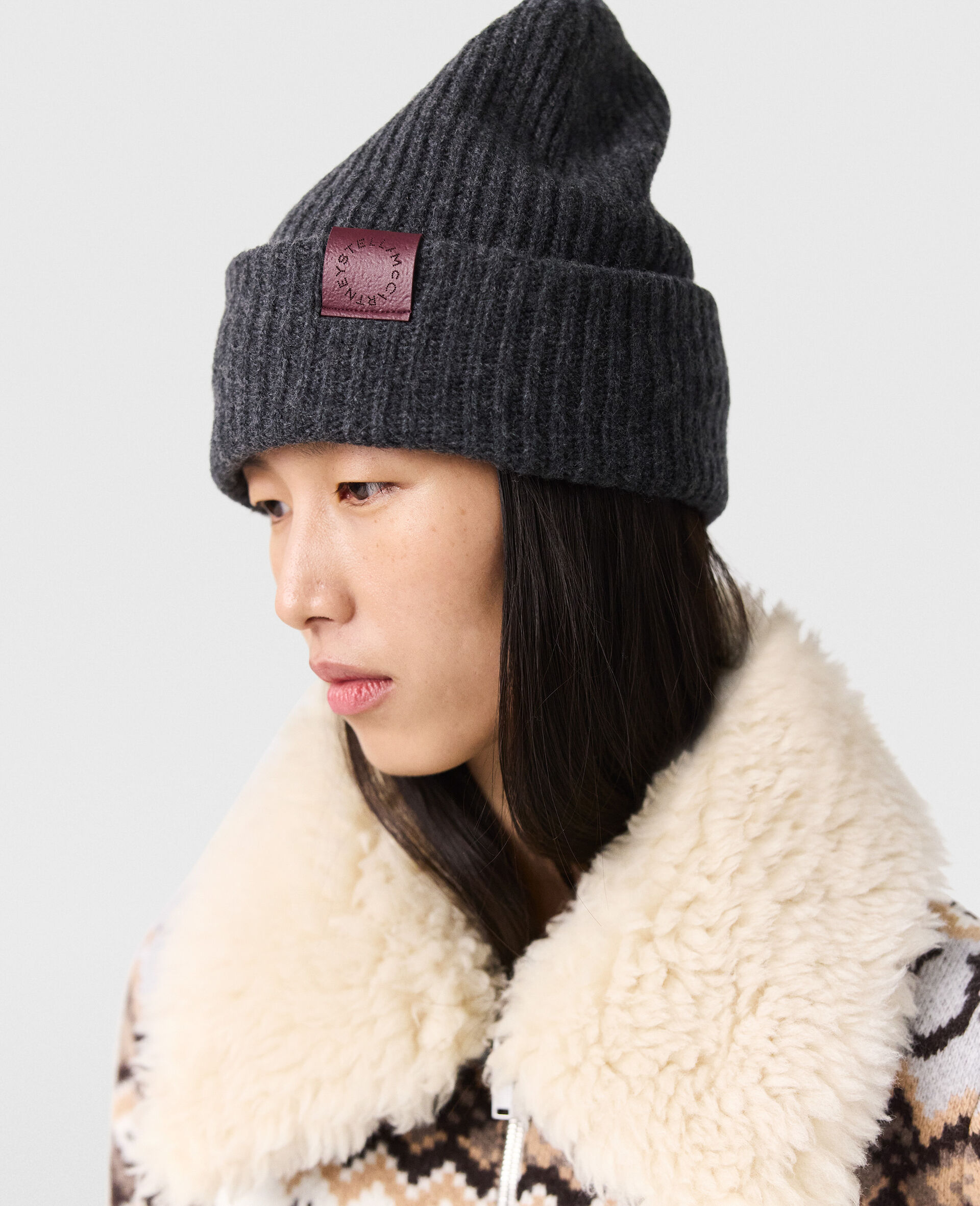 Ribbed Logo Beanie-Grey-model