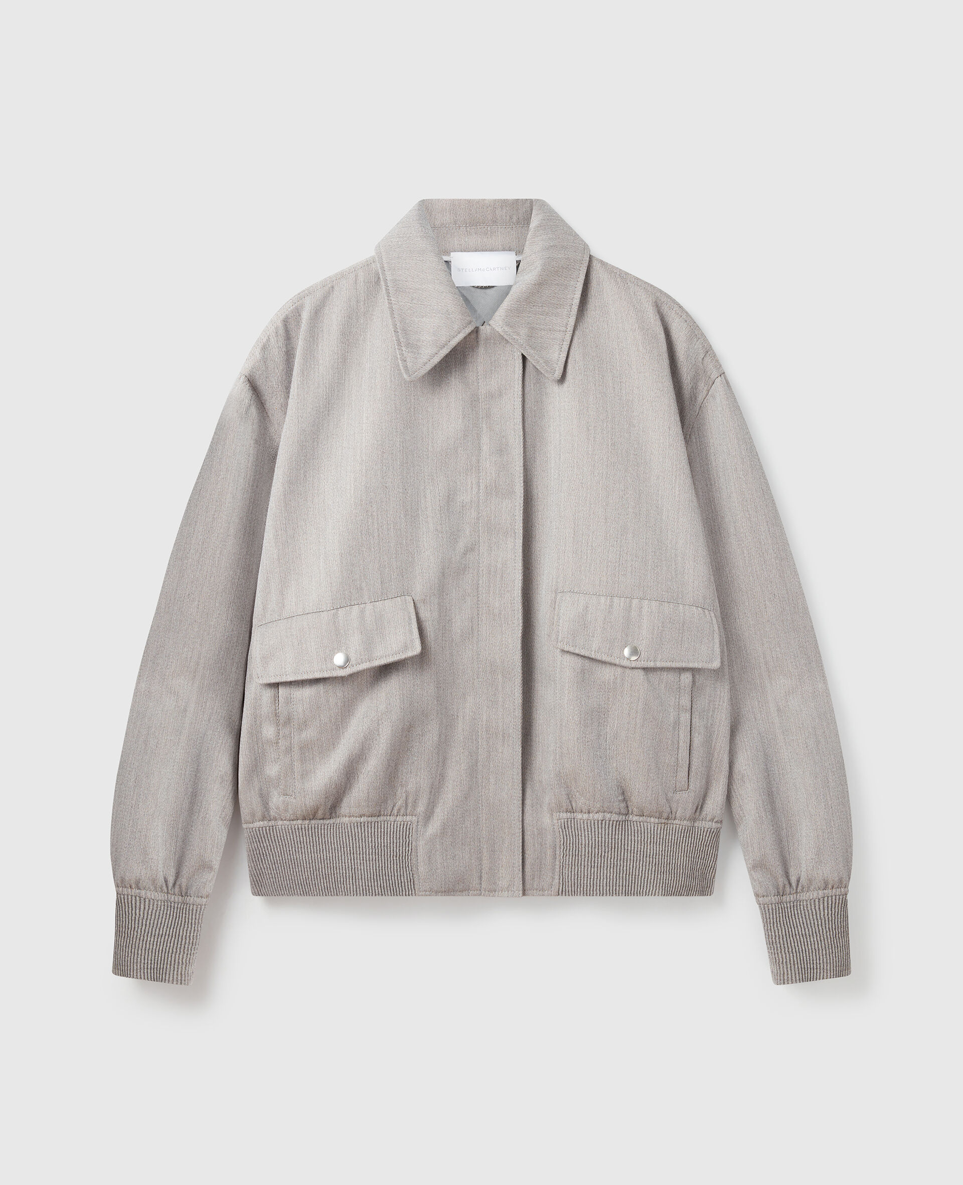 Boxy Collared Bomber Jacket-Grey-large image number 0