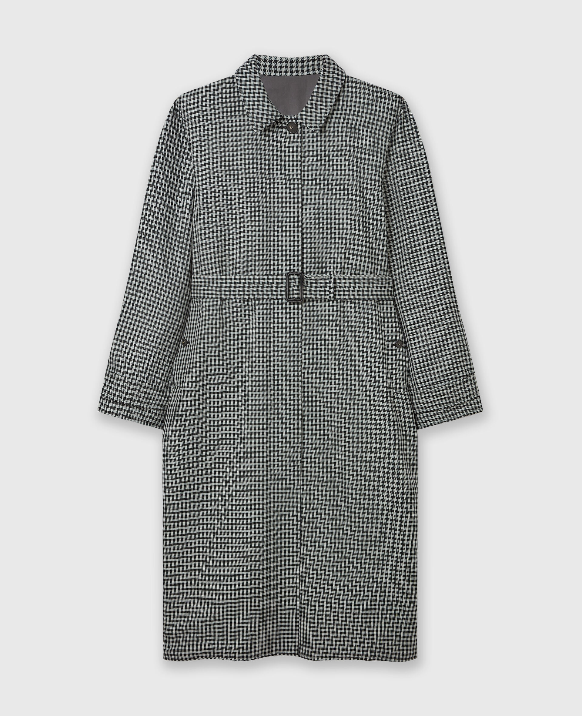 Oversized Check Belted Trench Coat-Cream-large image number 0