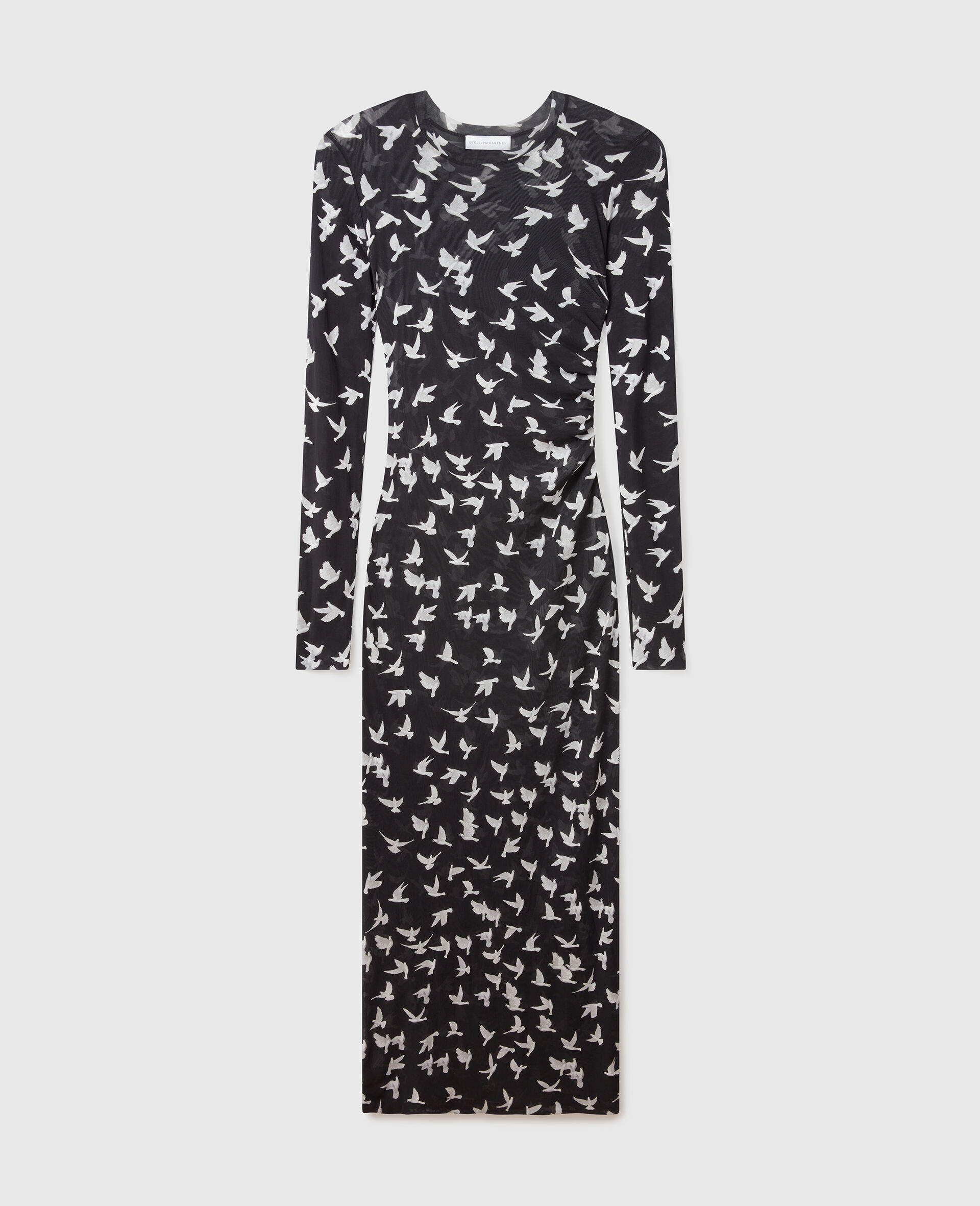 Dove Print Mesh Long Sleeve Dress-Black-large image number 0