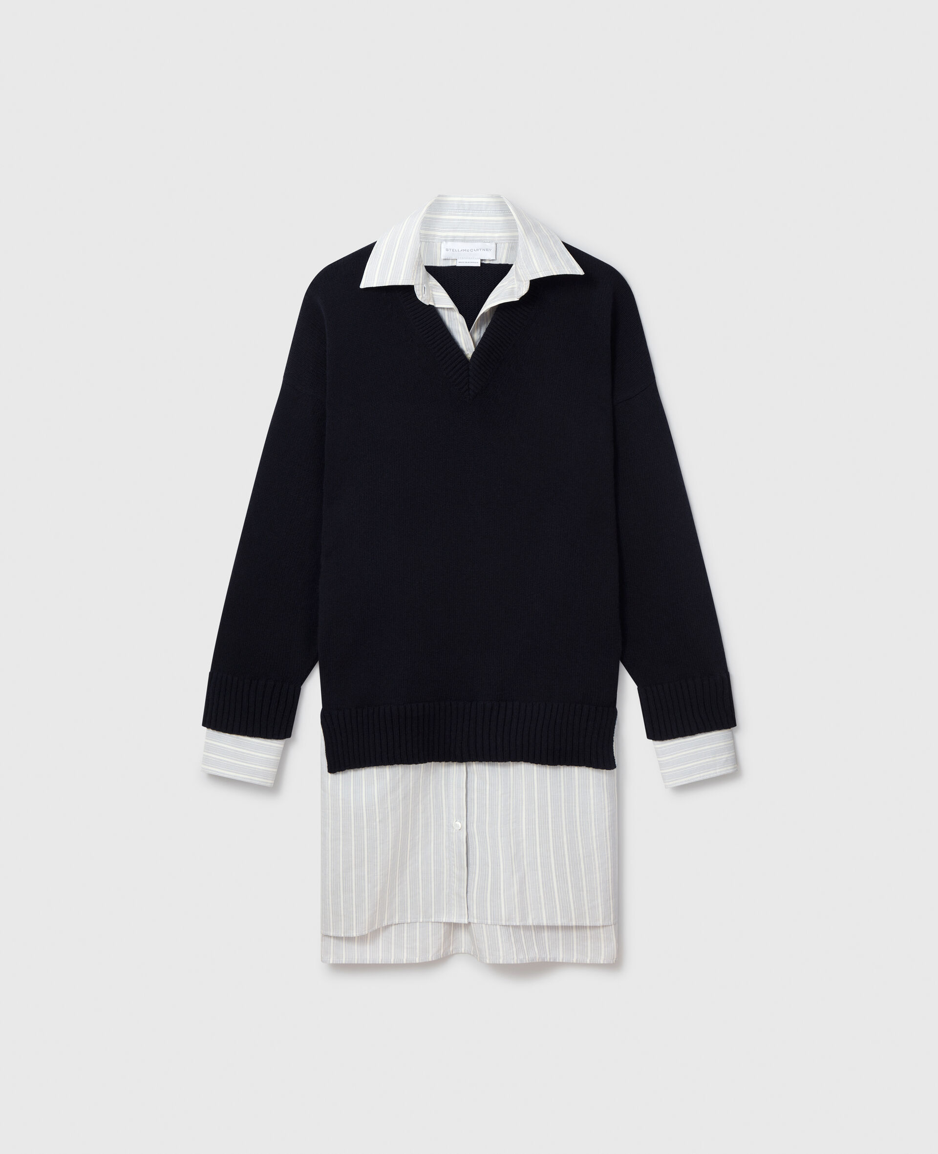 クルーネック セーター シャツドレス-ブルー-medium クルーネック セーター シャツドレス-ブルー-medium