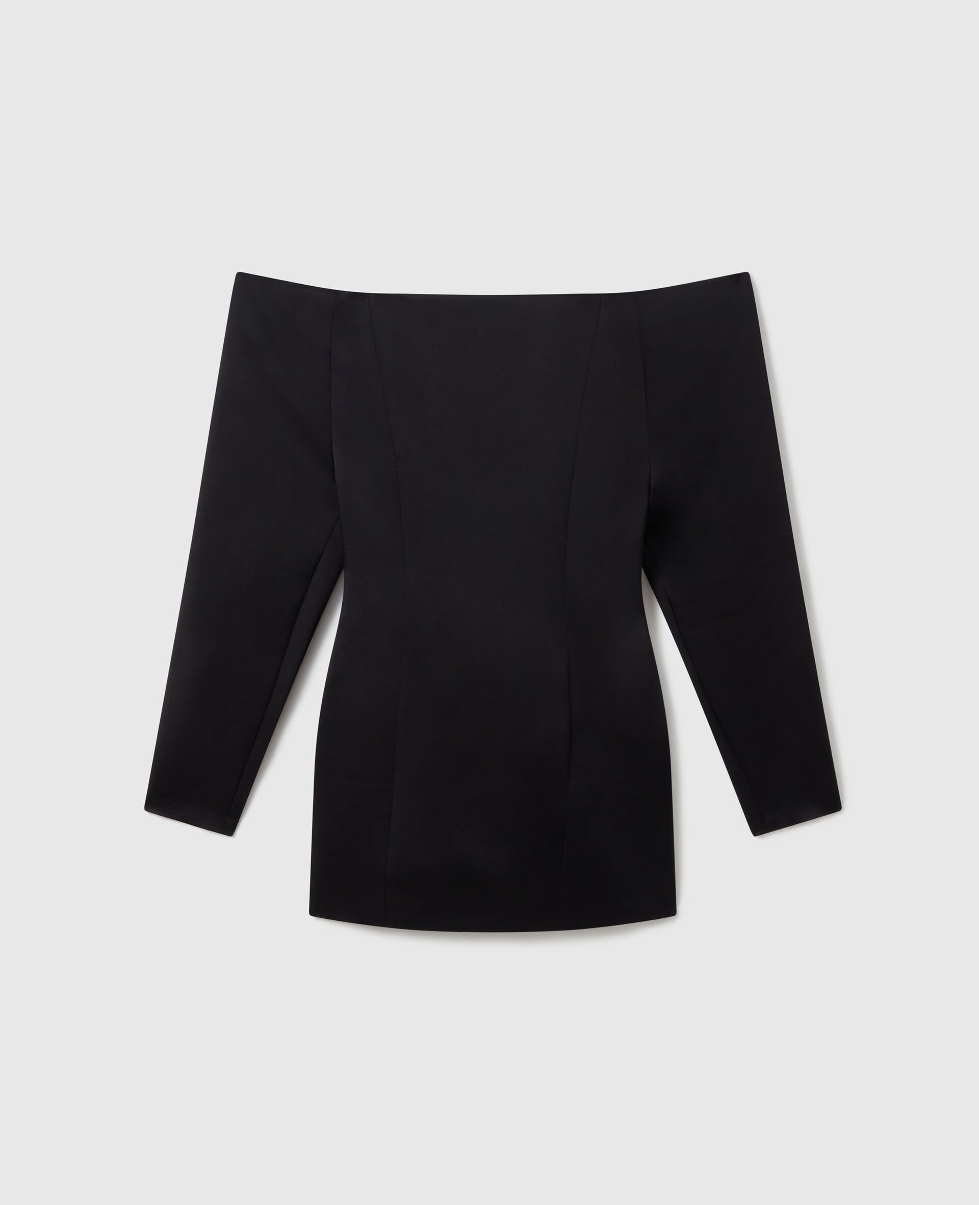 Off-Shoulder Long-Sleeve Mini Dress-Black-large image number 0