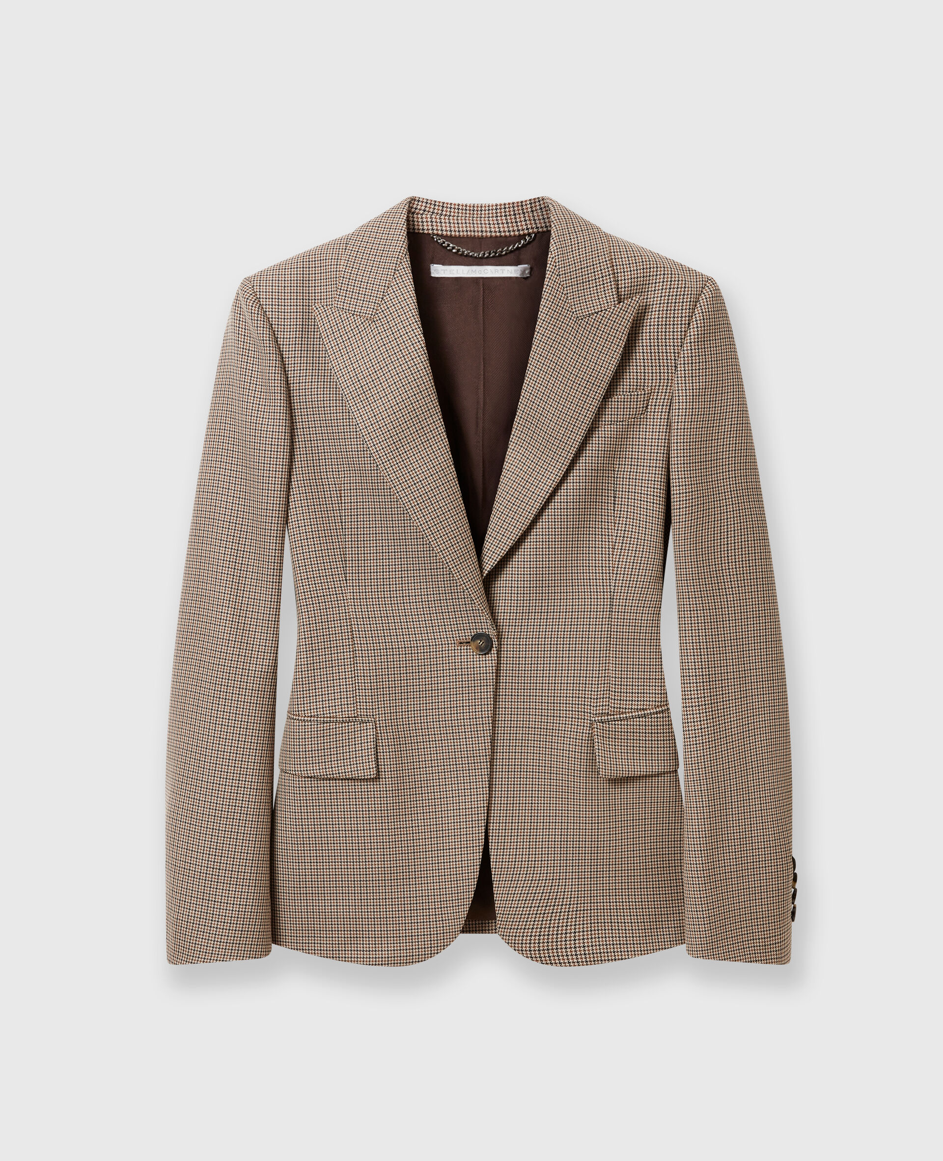Einreihiger Oversize-Blazer mit Hahnentrittmuster-Brown-large image number 0