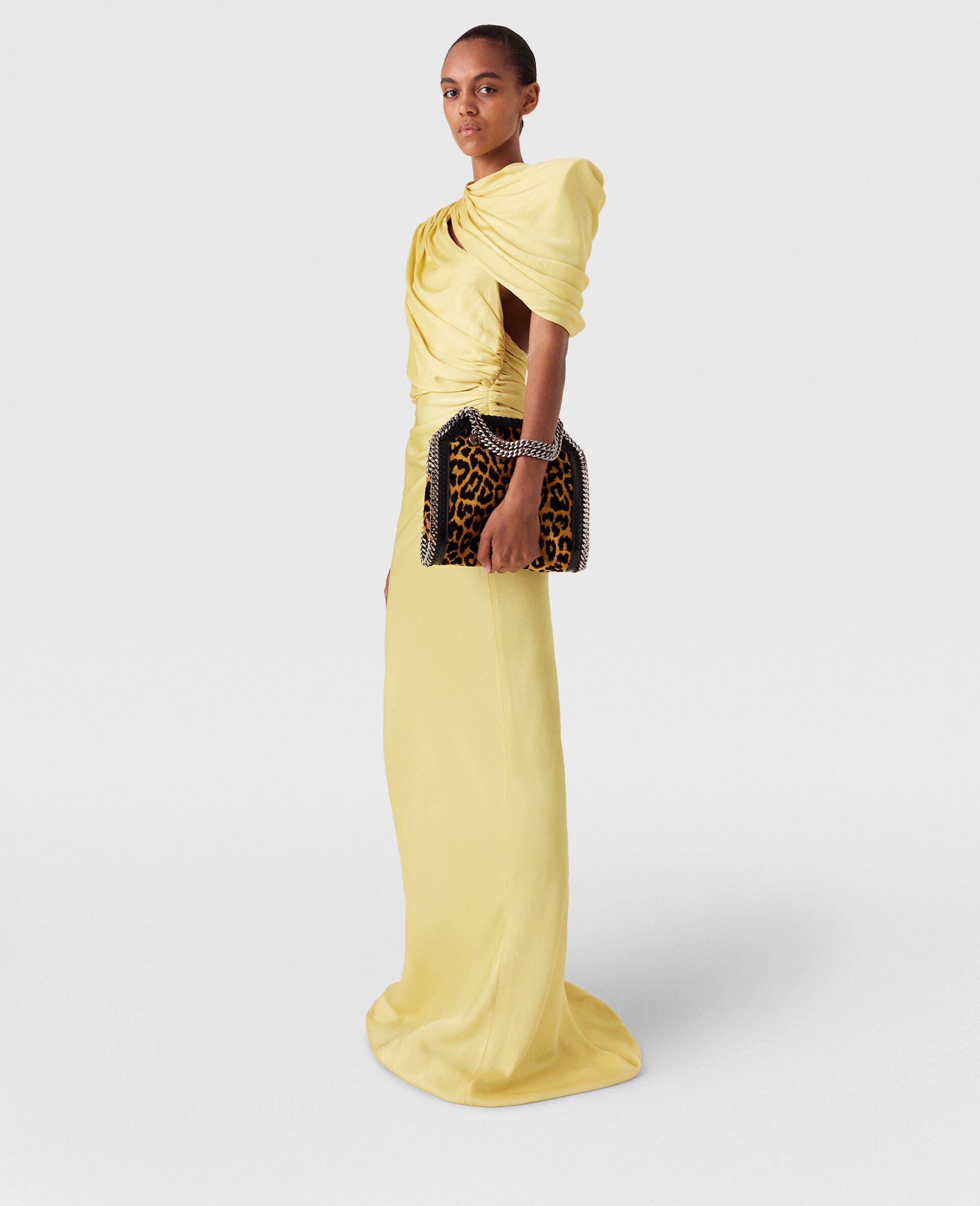 Satin Wrapped Short-Sleeve Maxi Dress-Yellow-large image number 1