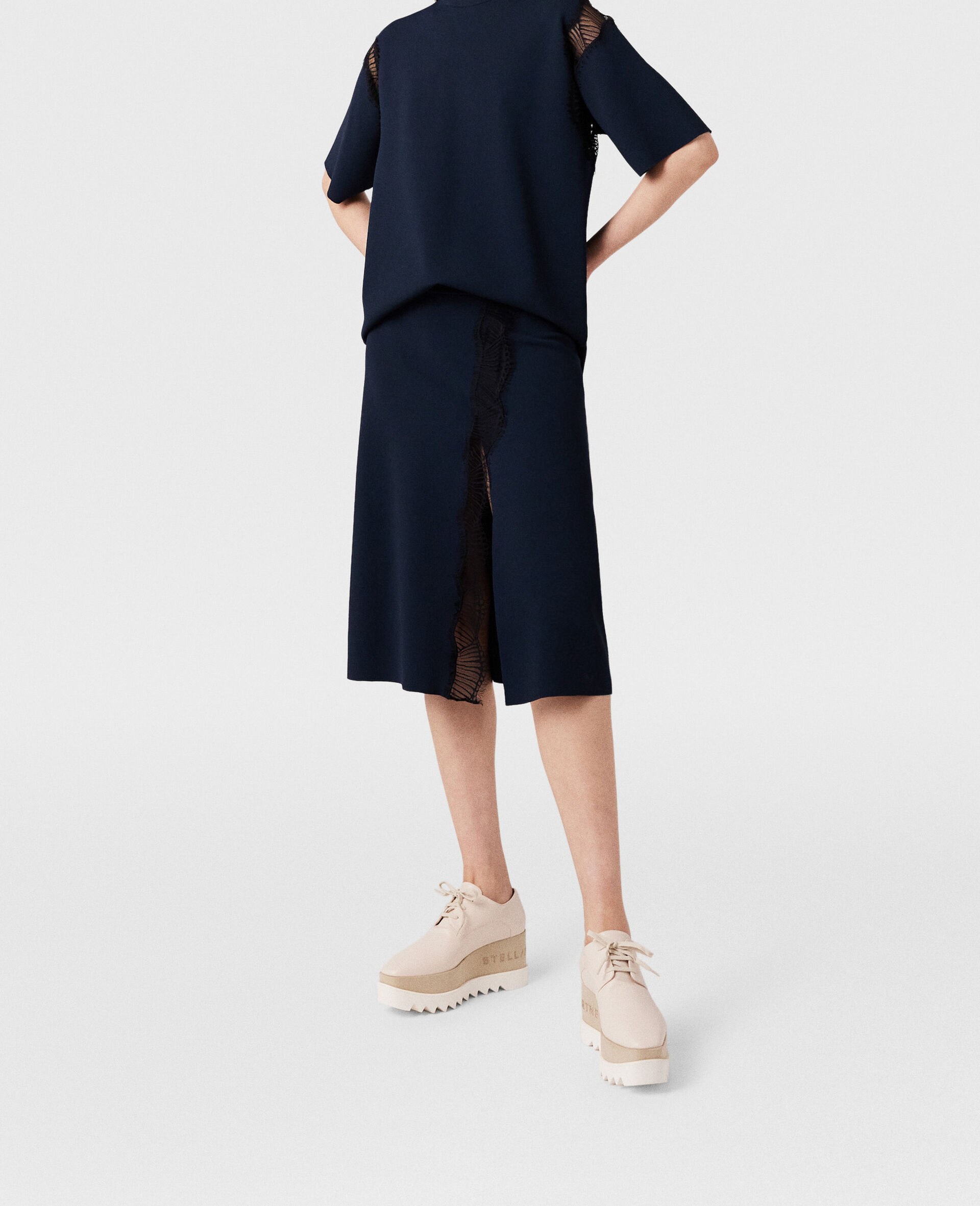 Lace Insert High Neck Top-Blue-large image number 5