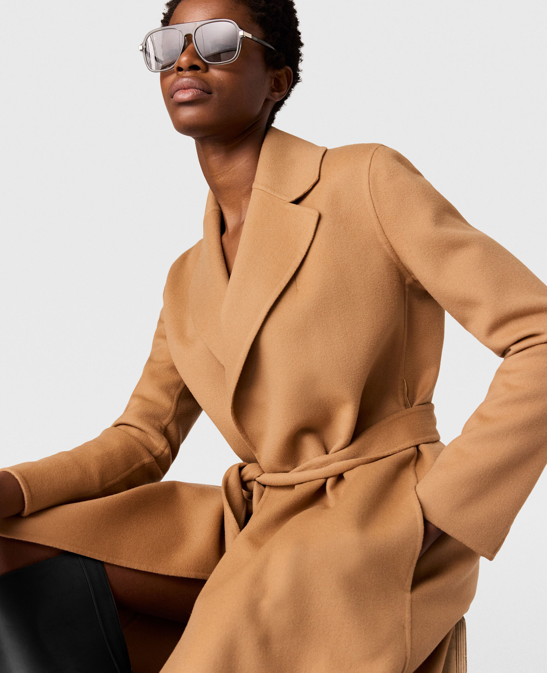 Double-Faced Belted Coat-Brown-large image number 5