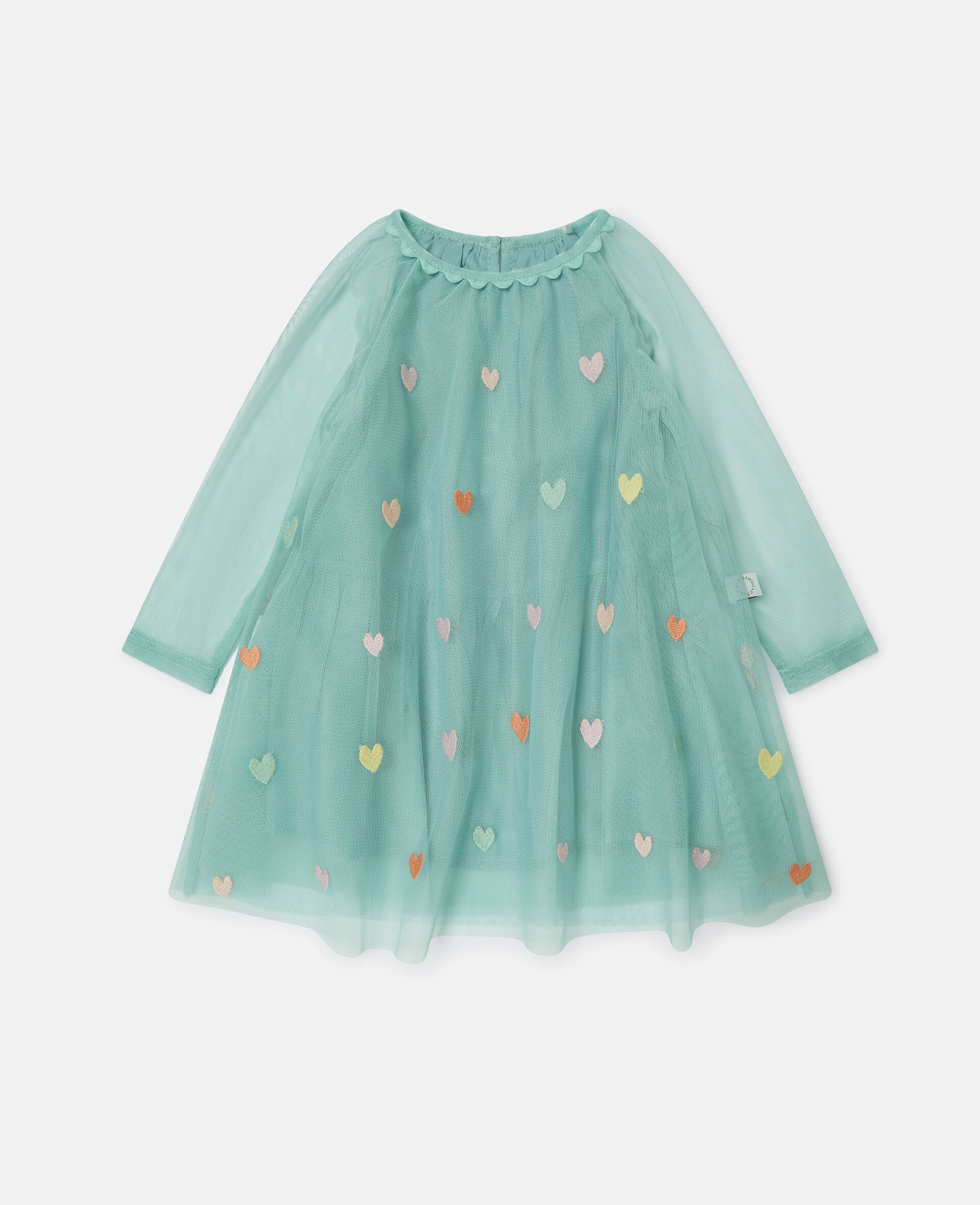Heart Embroidered Long-Sleeve Dress-Grey-medium