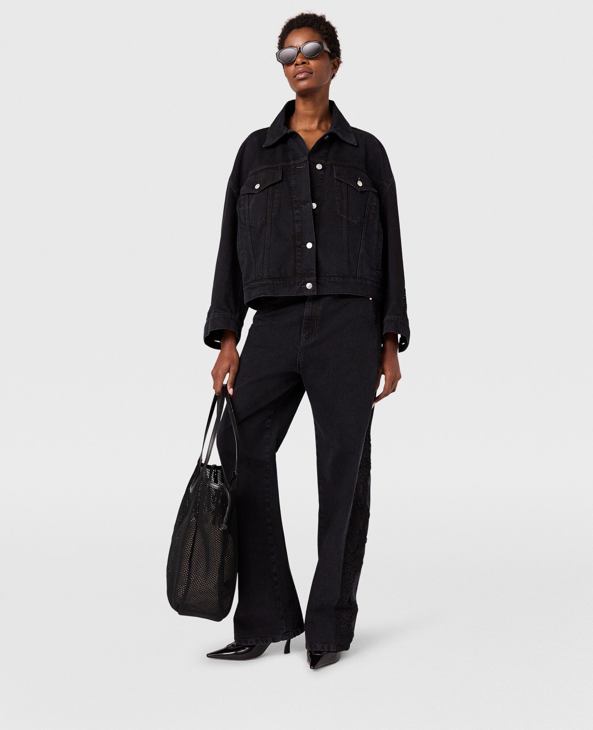 Lace High-Rise Straight Leg Jeans-Black-model Lace High-Rise Straight Leg Jeans-Black-model