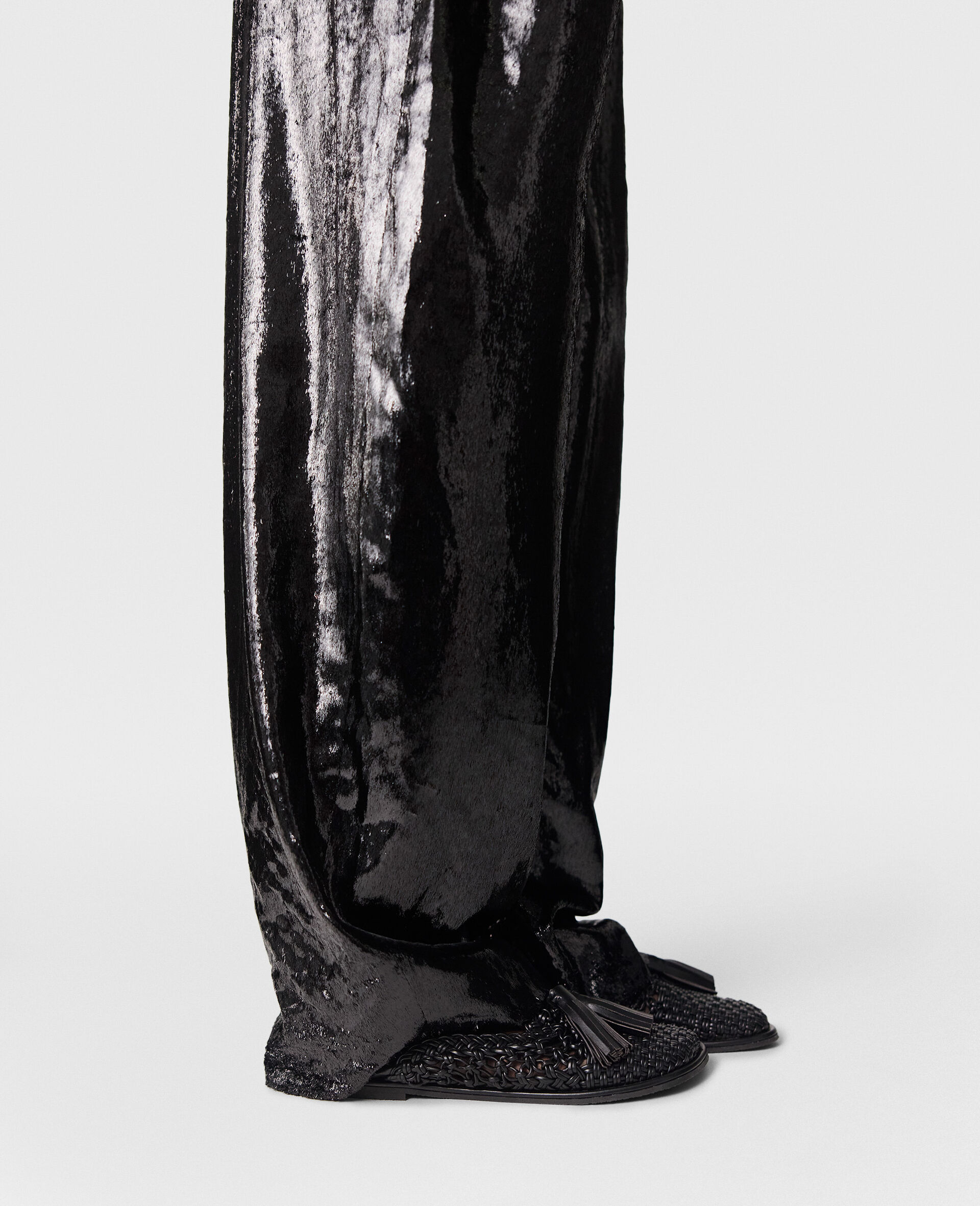 Slouchy Paneled Velvet Pants-Black-large image number 5