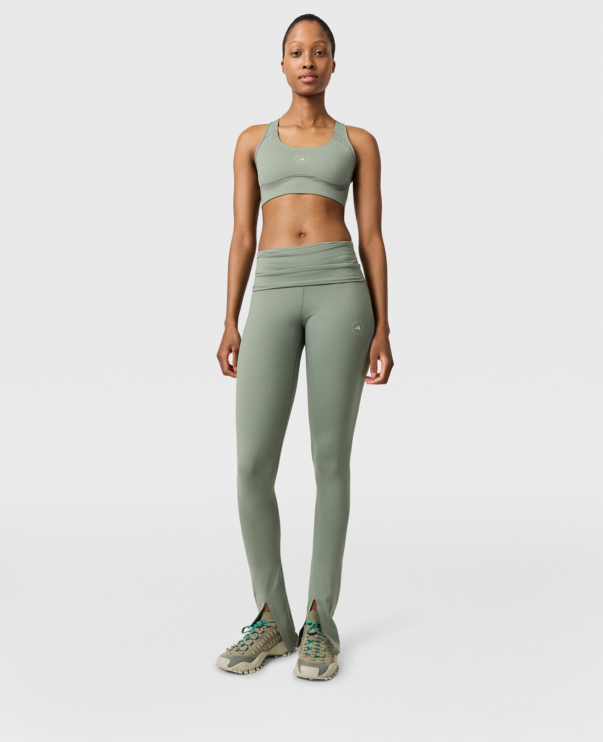 Roll-Top Split-Cuff Leggings-Green-model