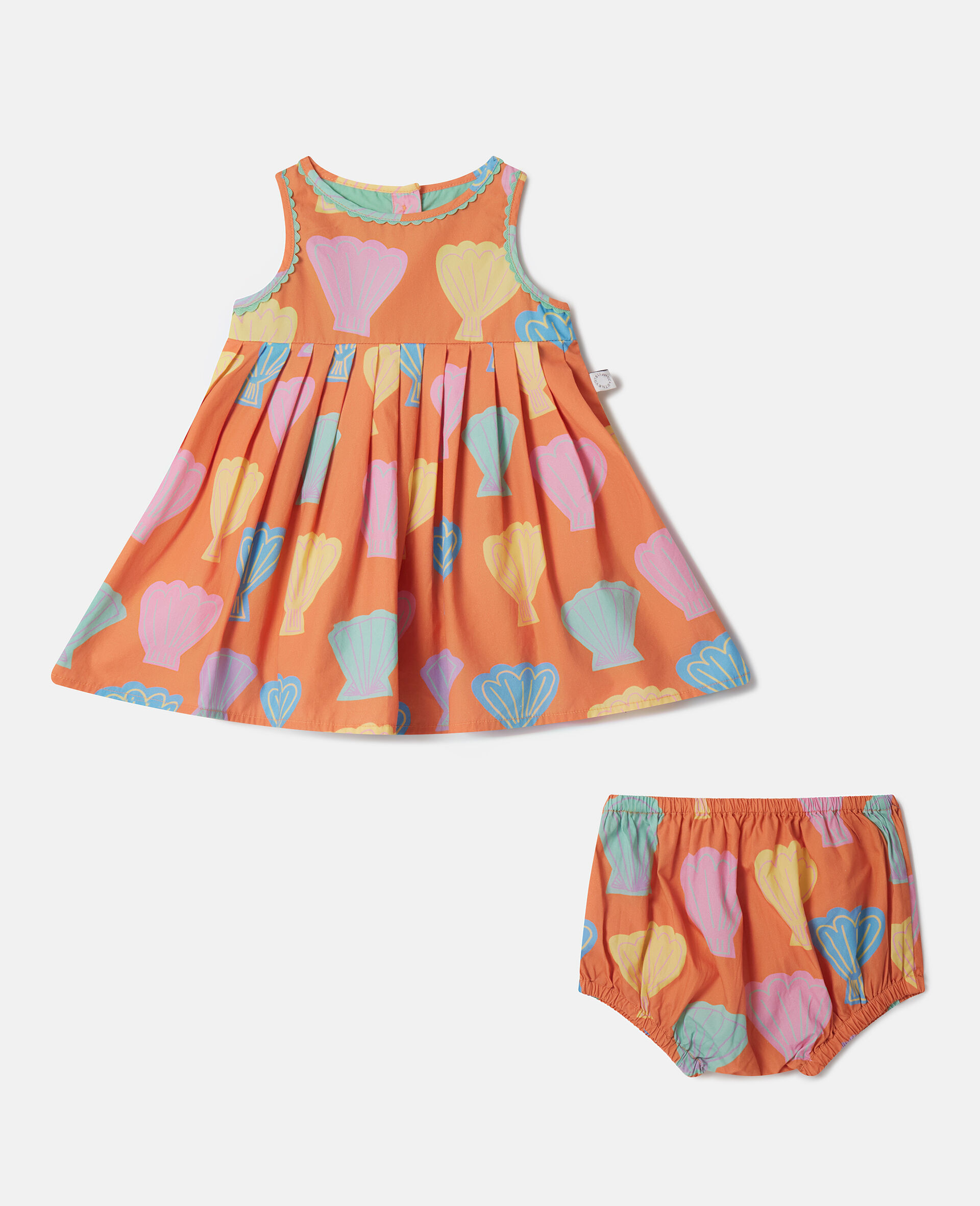 Seashell Print Sleeveless Dress and Bloomers Set-Multicoloured-large image number 0