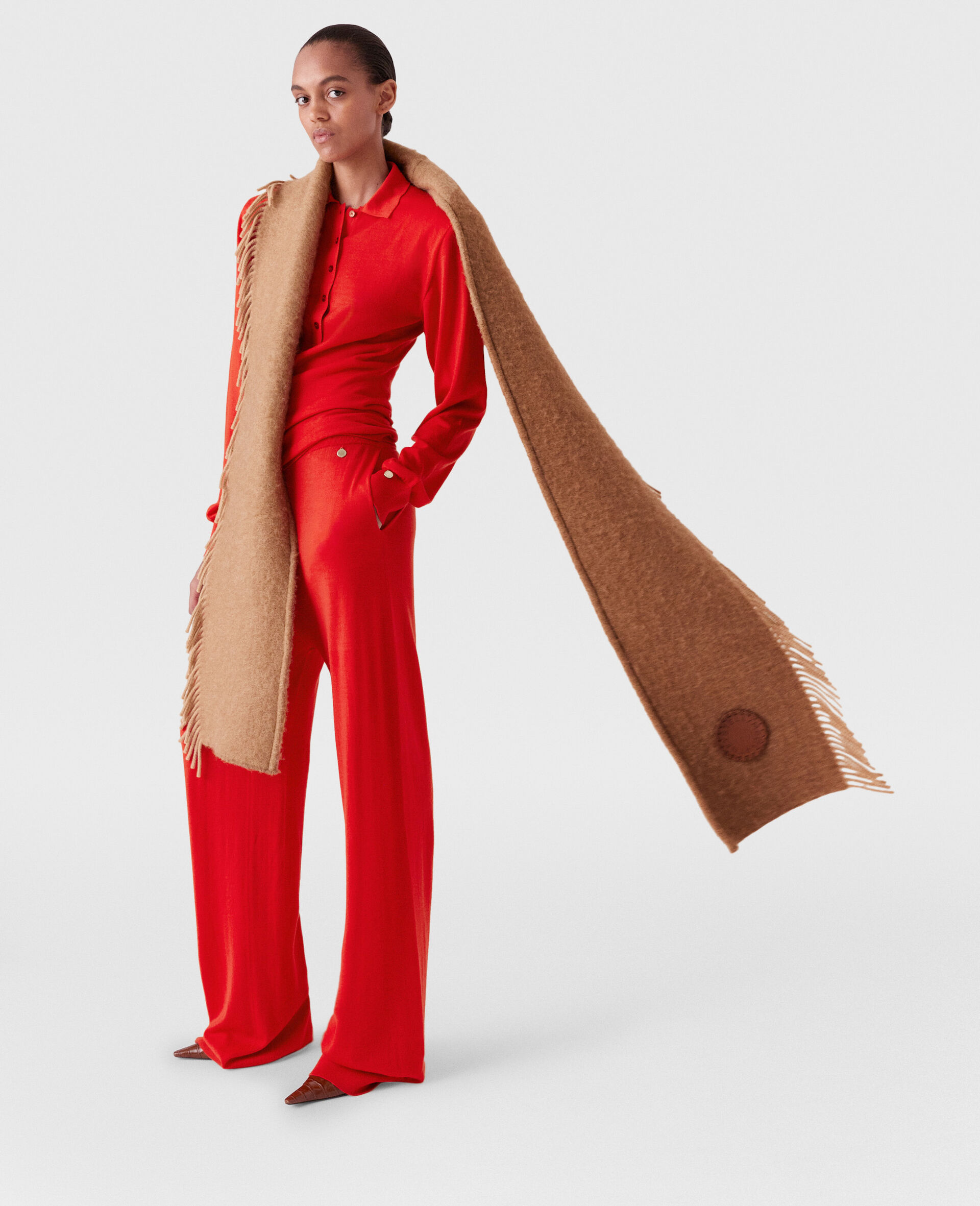 Fringed Logo Scarf-Brown-large image number 4