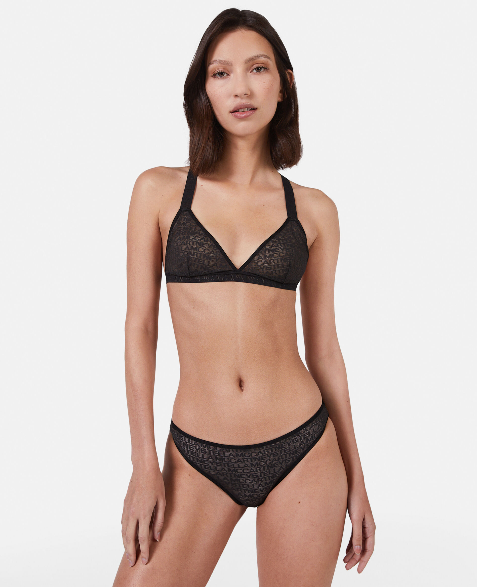 Monogram Mesh String Briefs-Black-model Monogram Mesh String Briefs-Black-model