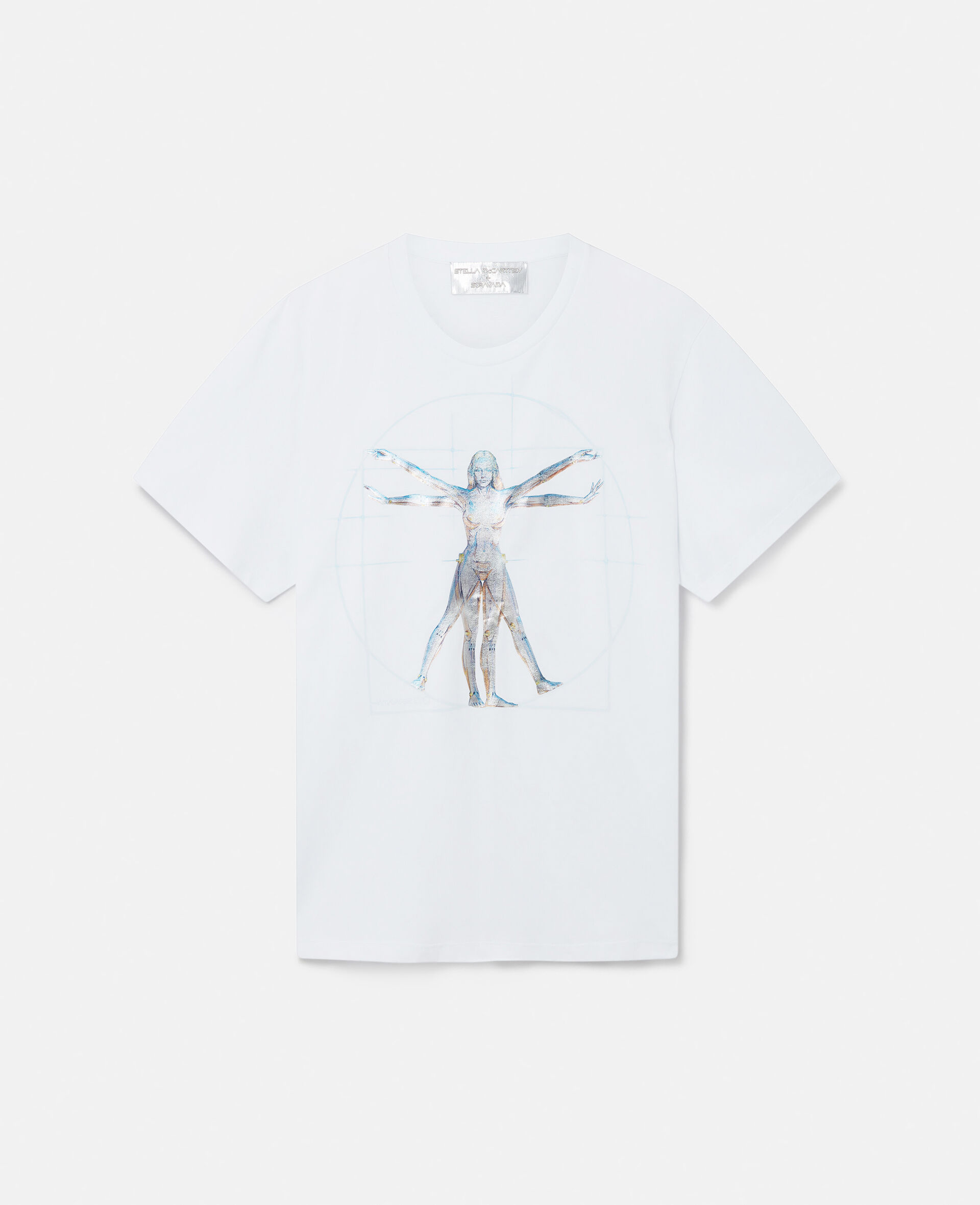 T-shirt oversize in cotone biologico con stampa Vitruvian Woman-Bianco-large image number 0