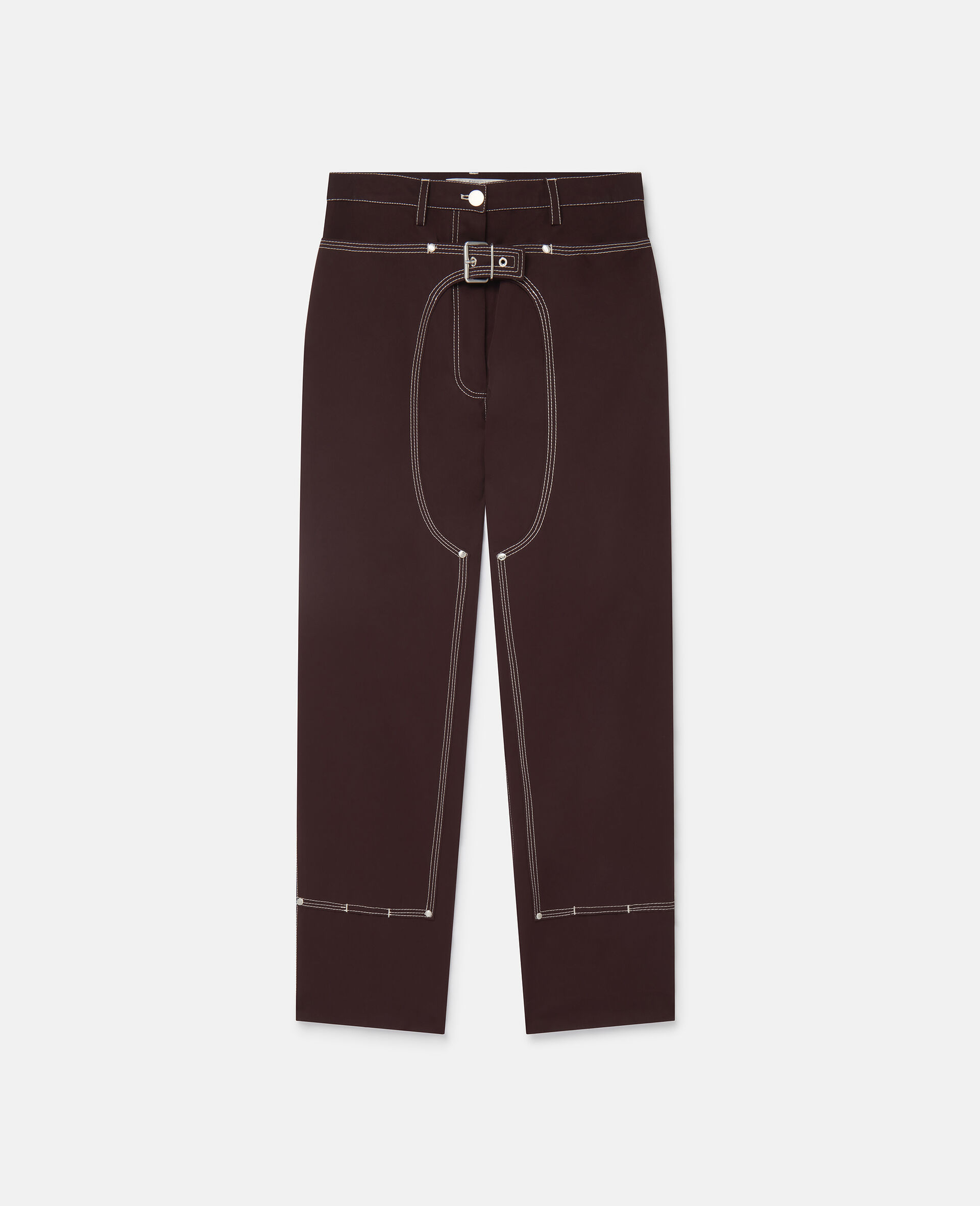 Pantaloni Cargo da Lavoro in Cotone con Cuciture a Contrasto-Viola-large image number 0