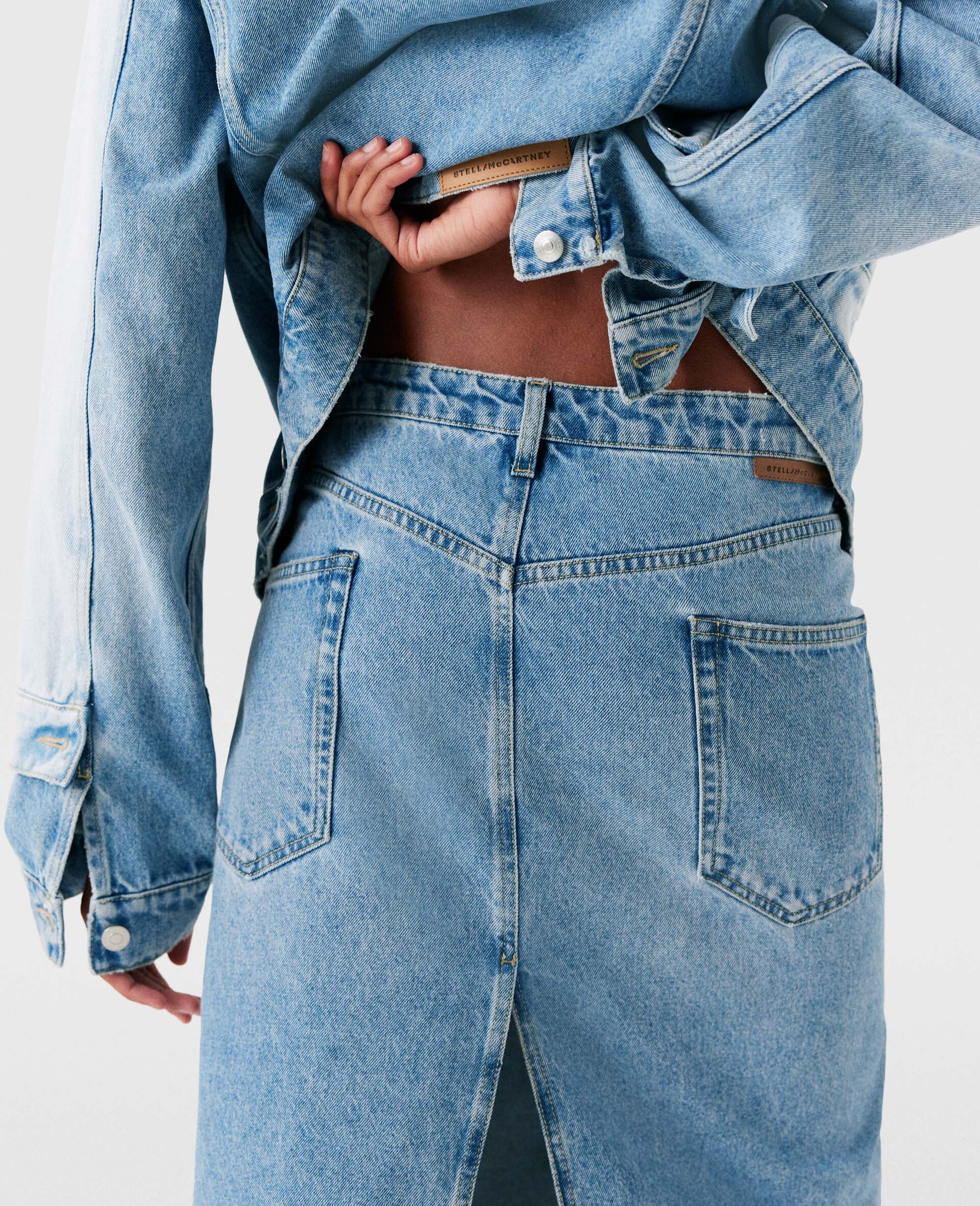 Contrast Panel Denim Skirt-Blue-large image number 4