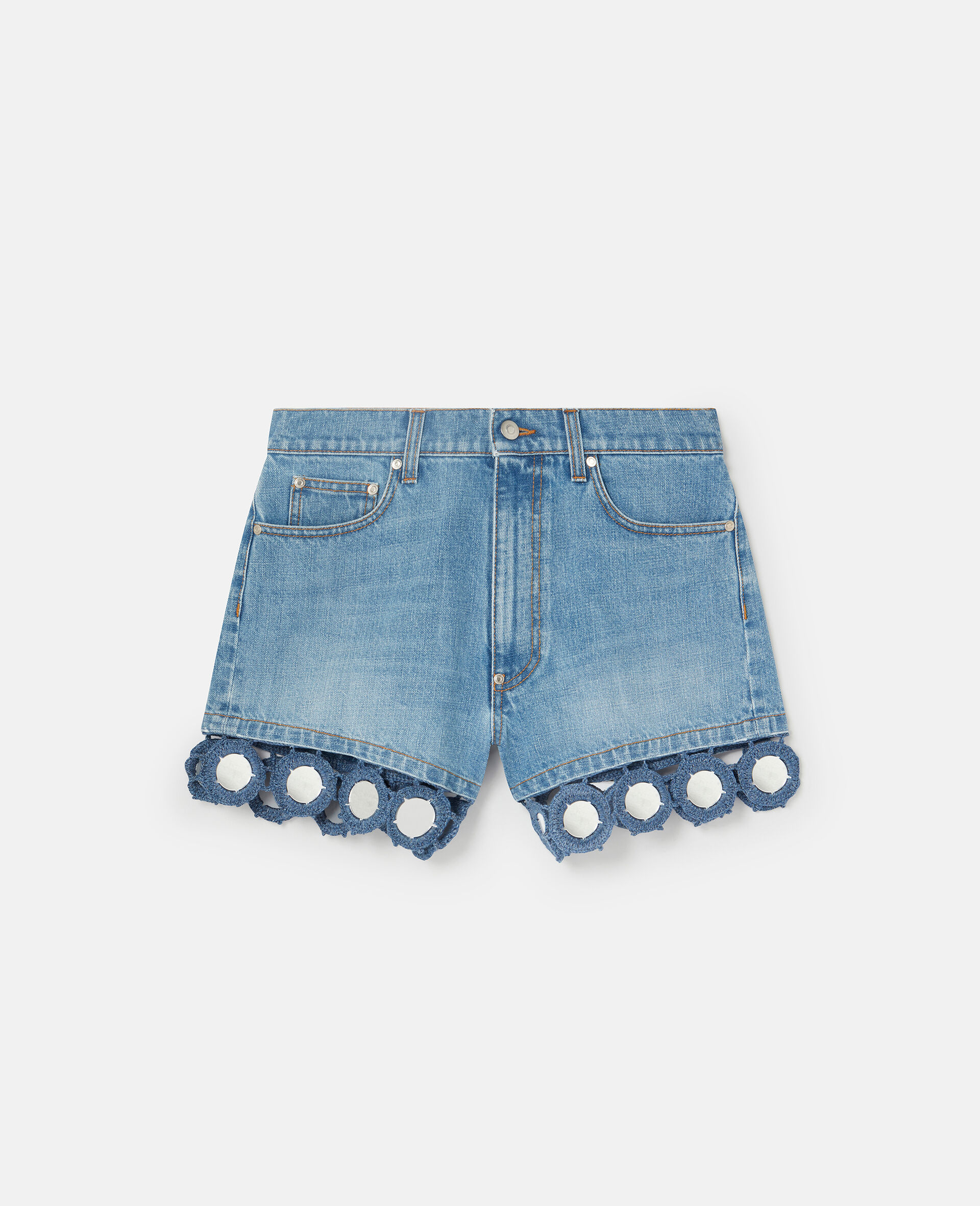 Mirror Crochet High-Rise Shorts-Blue-model