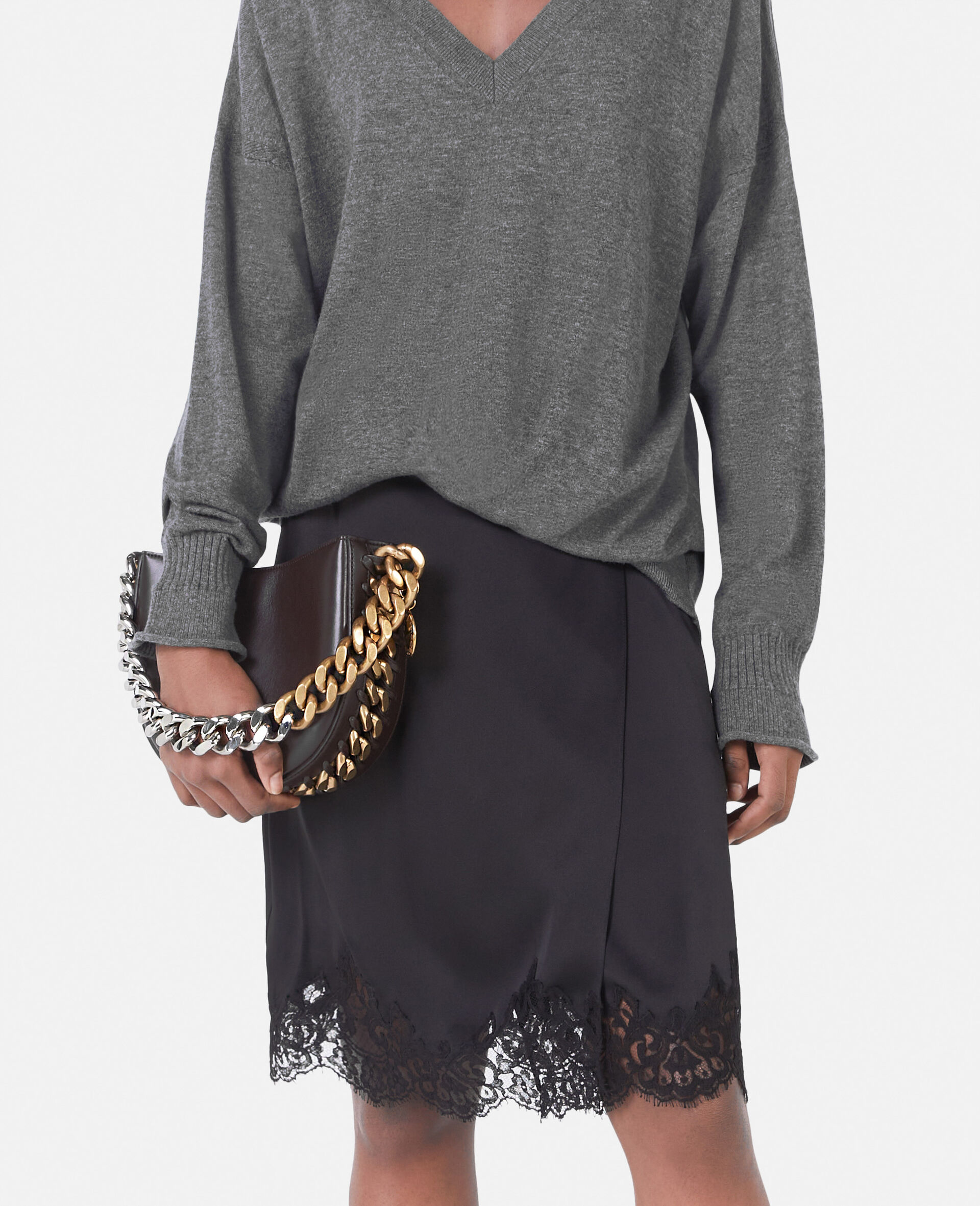 V-Neck Long Sleeved Sweater-Grey-large image number 2