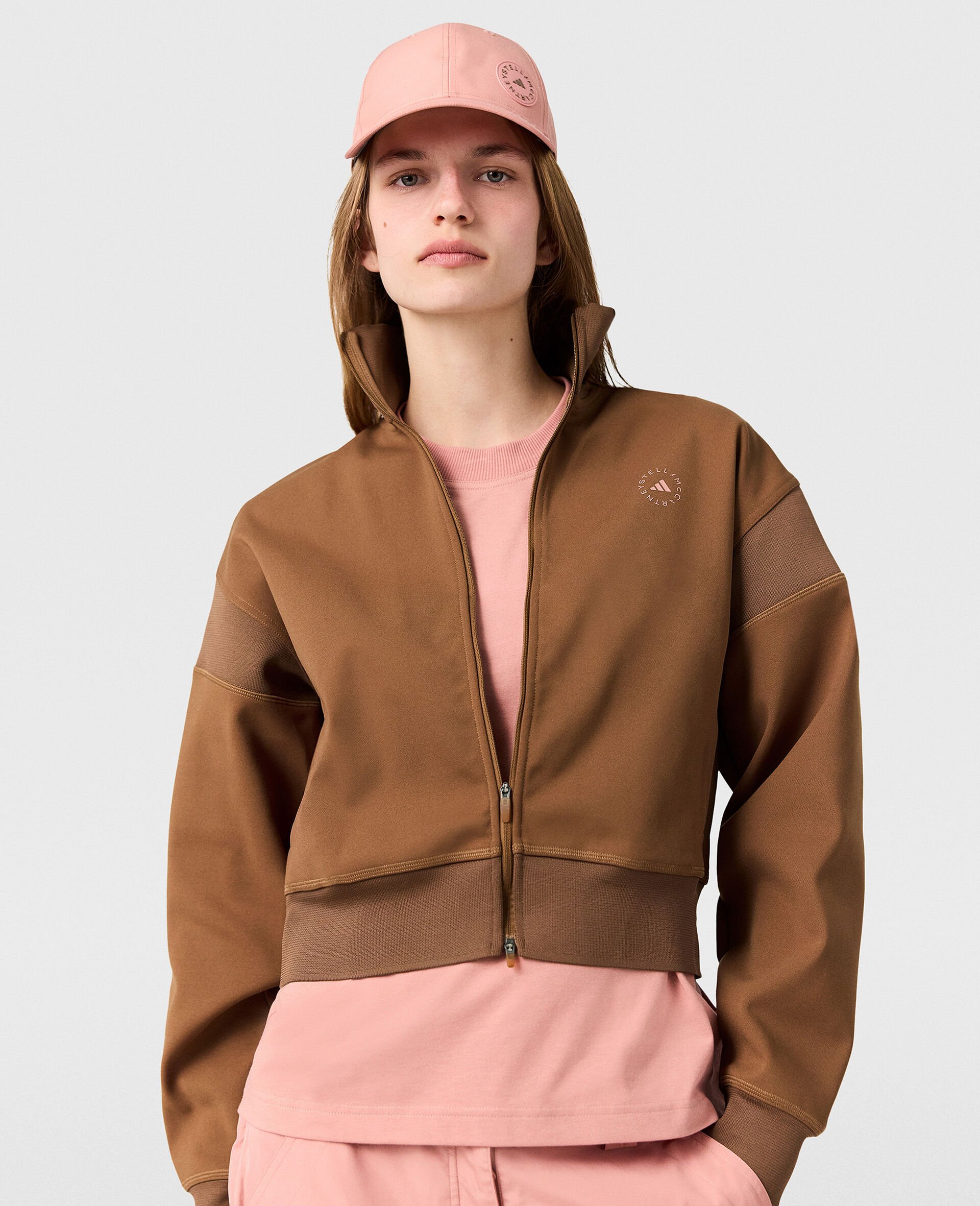 Logo Funnel-Neck Full-Zip Sweatshirt-Brown-model